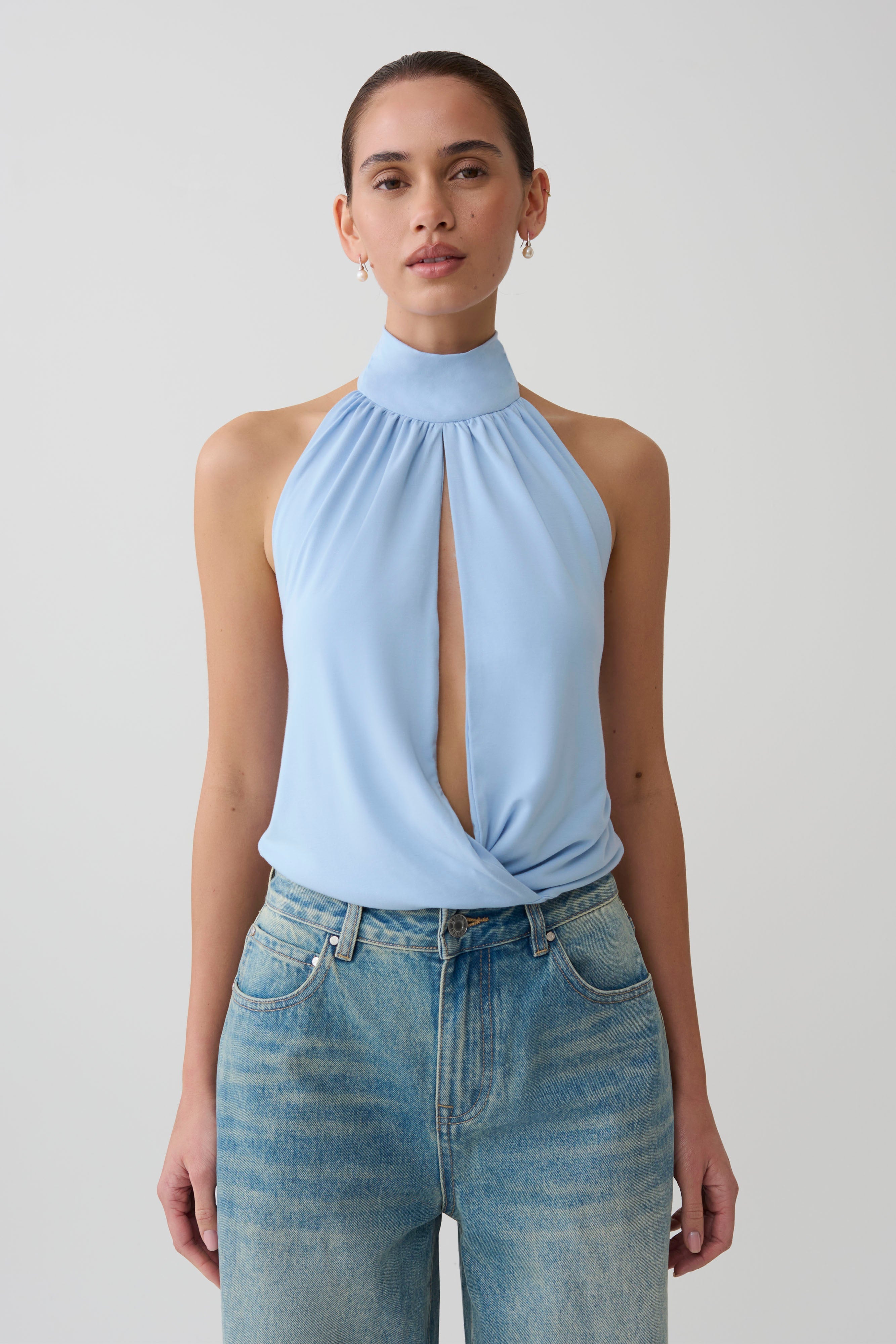 Viscose Sleeveless Halter Top - Blue