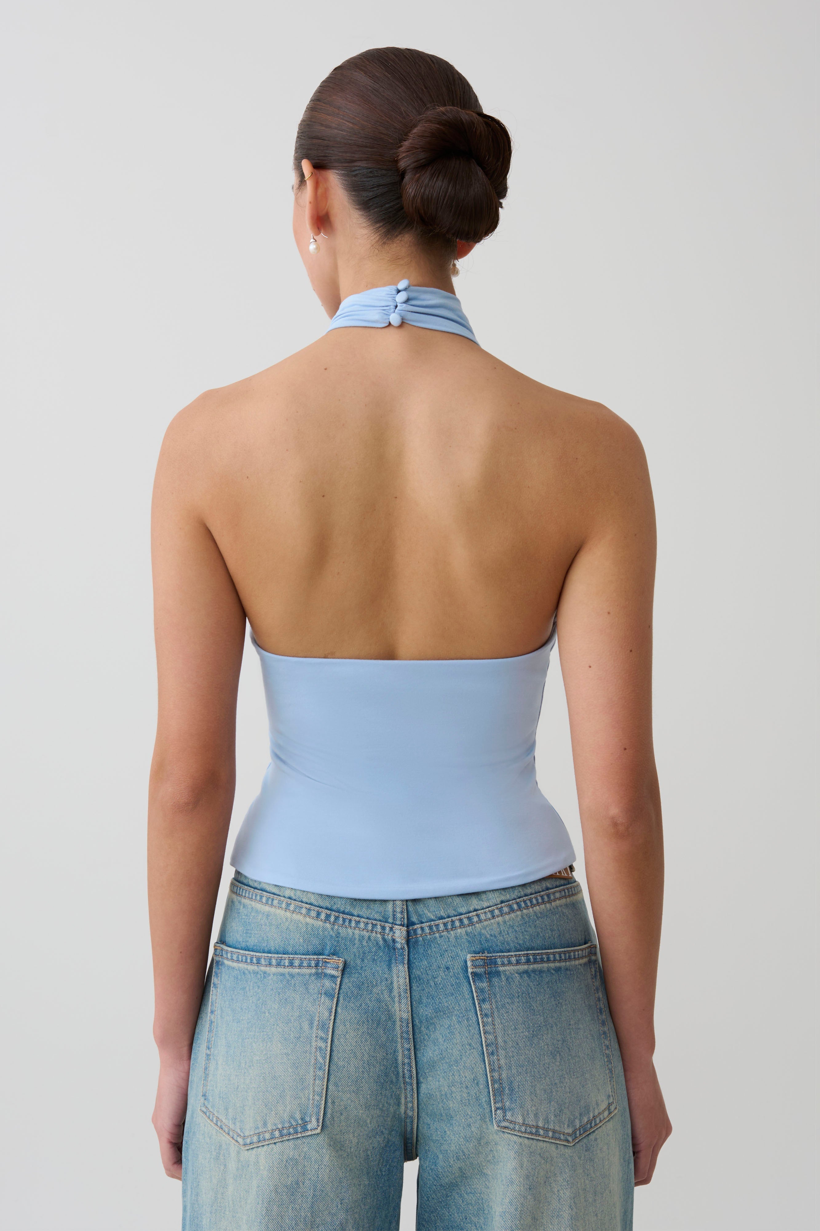 Viscose Sleeveless Halter Top - Blue