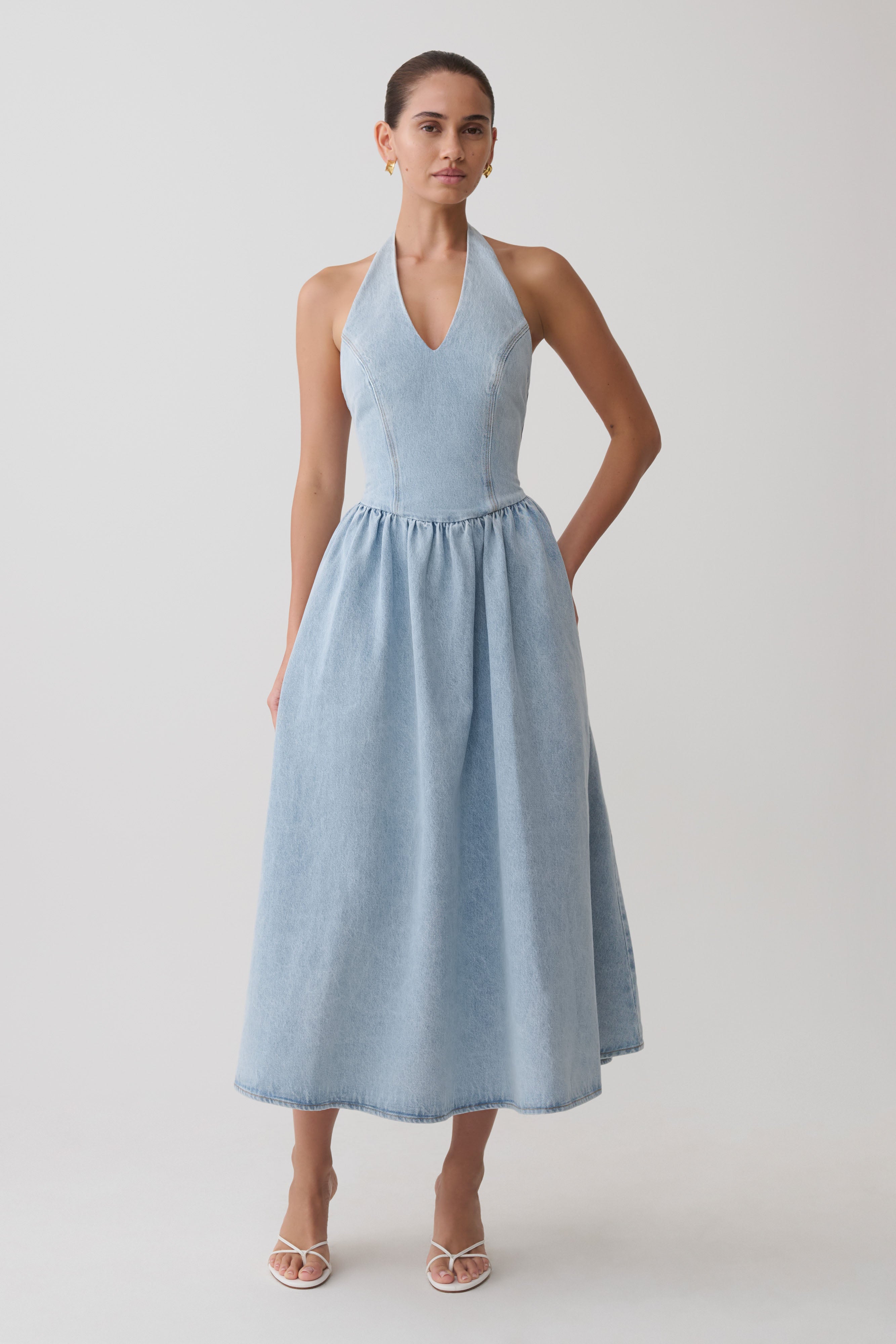 Denim Halter Midi Dress - Classic Blue
