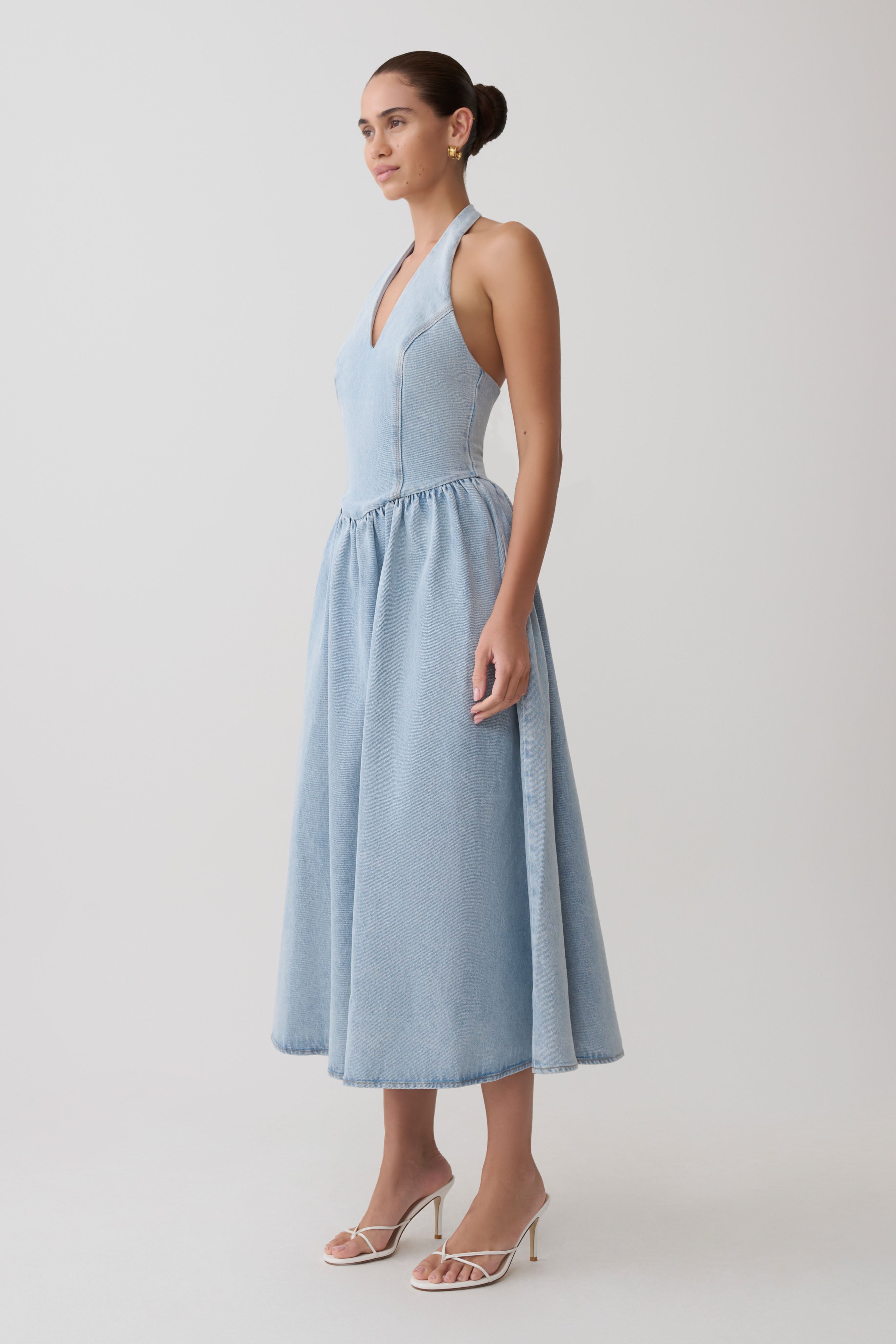 Denim Halter Midi Dress - Classic Blue