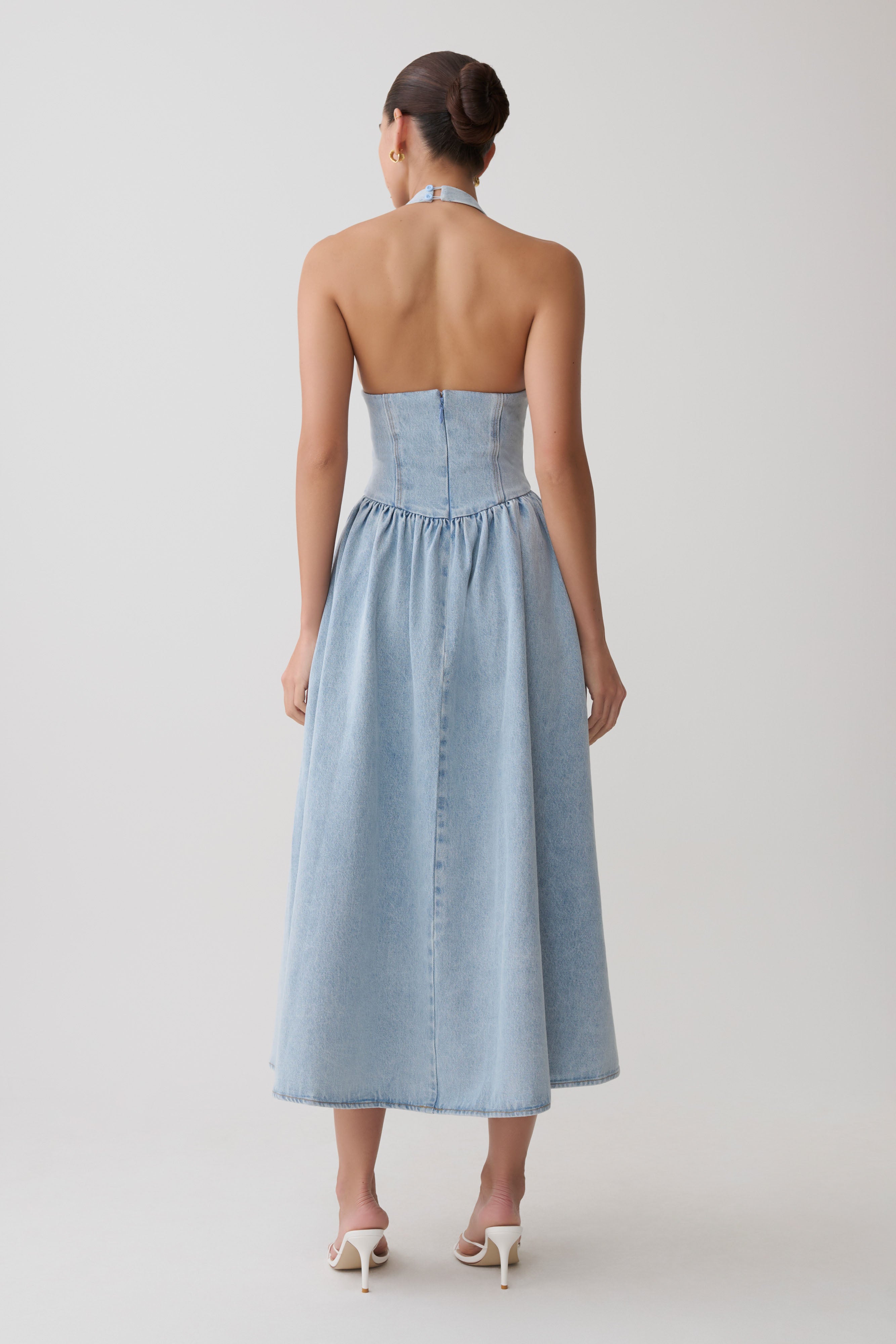 Denim Halter Midi Dress - Classic Blue