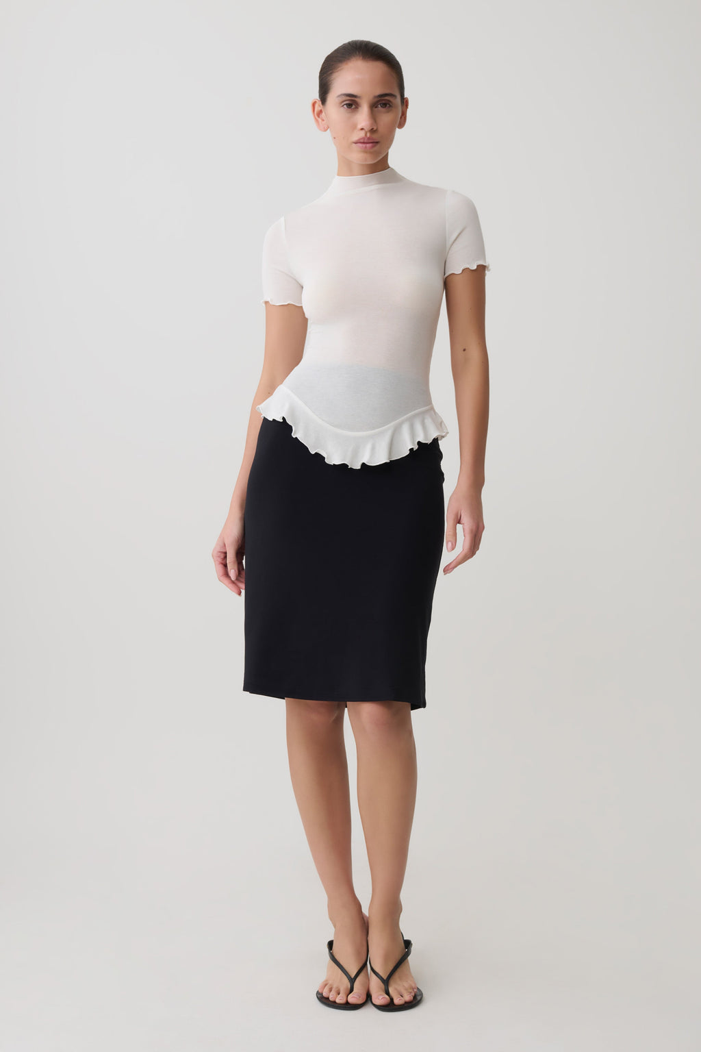Short Sleeve Ruffle Top - White
