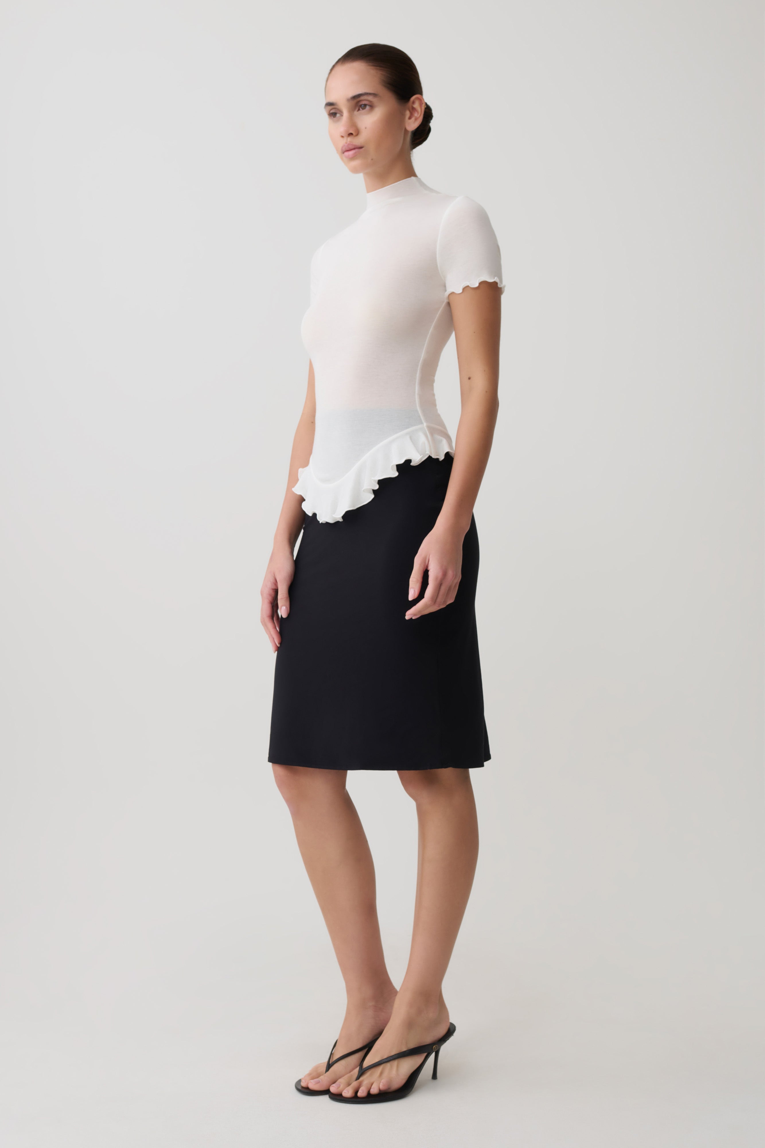 Short Sleeve Ruffle Top - White
