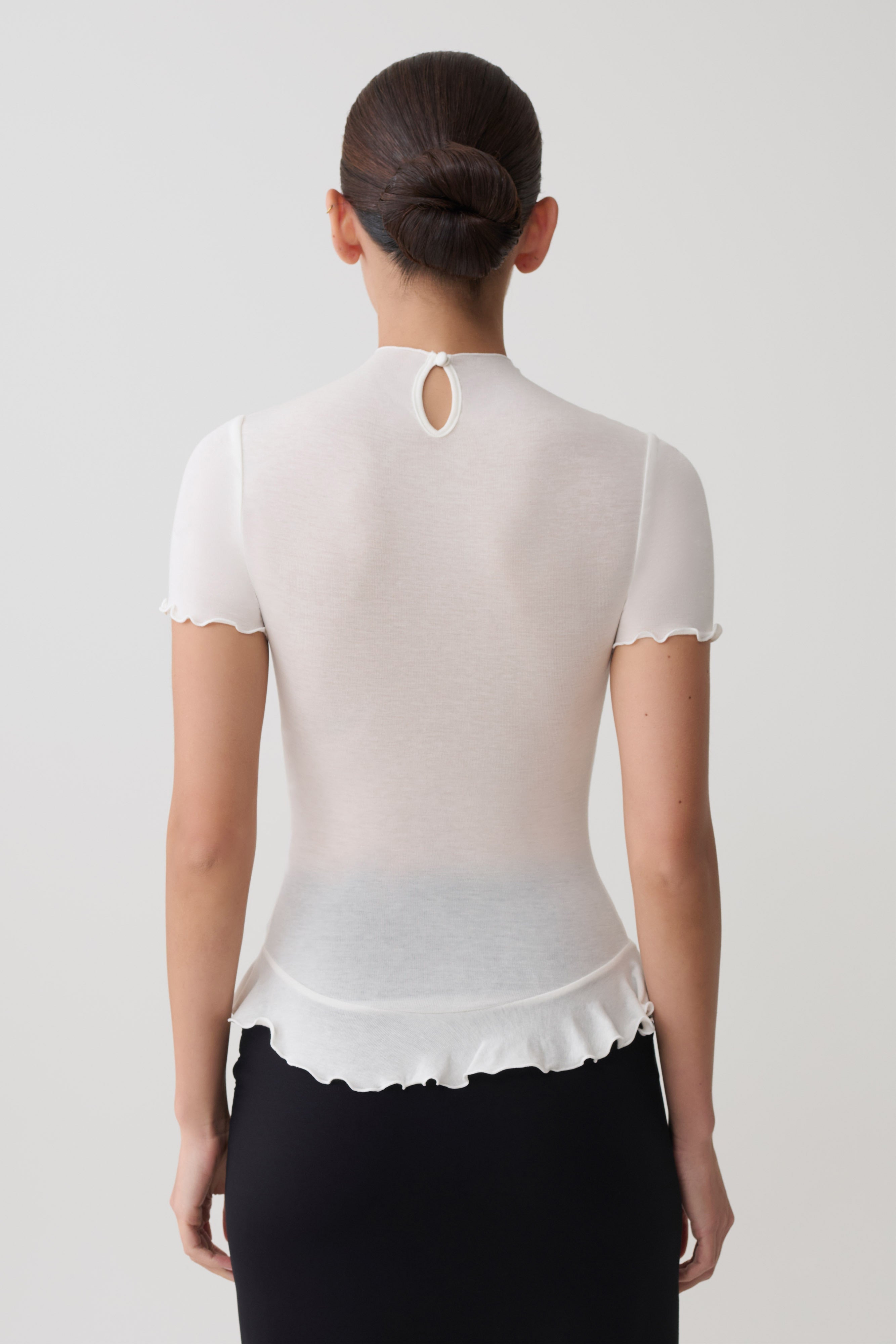 Short Sleeve Ruffle Top - White