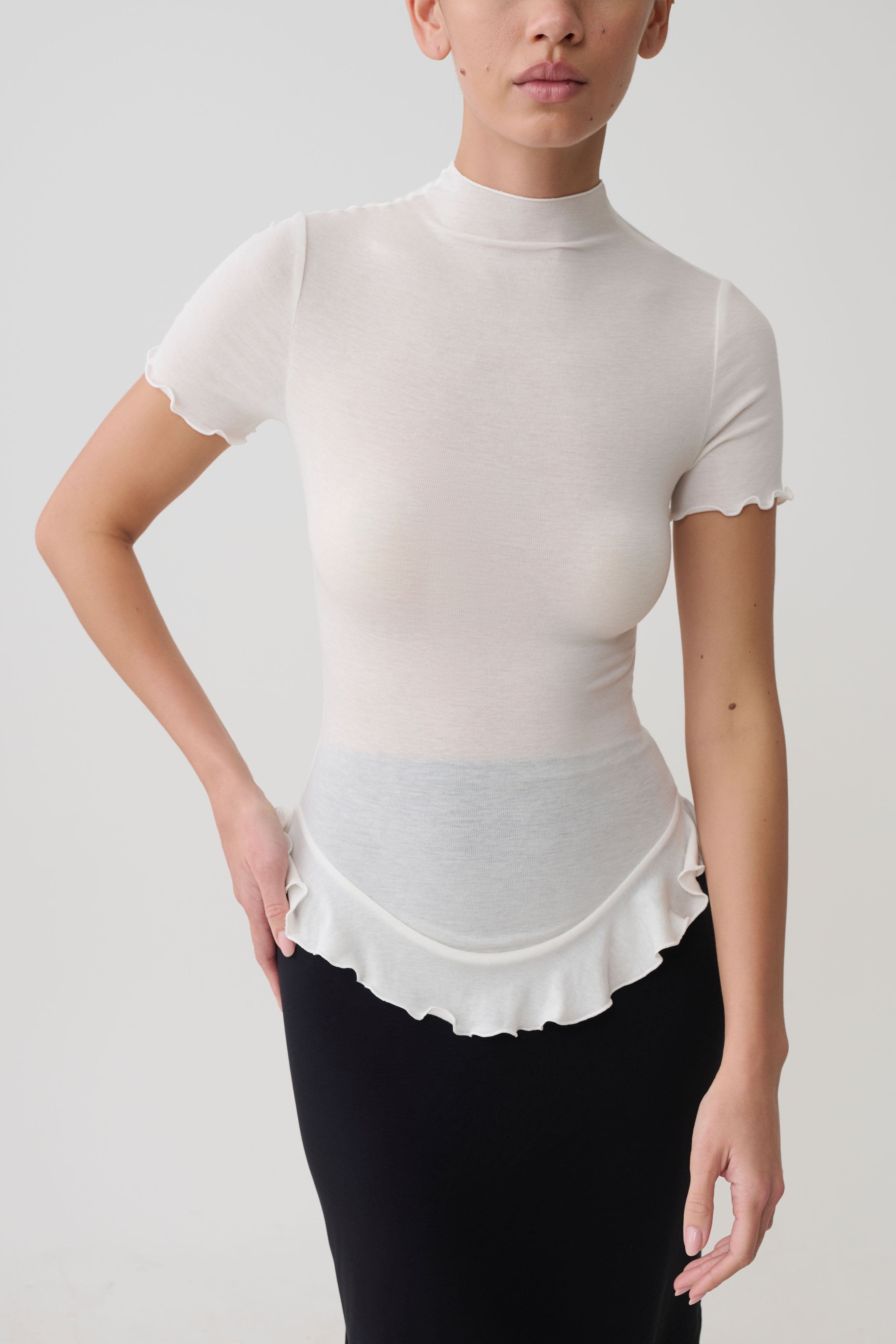 Short Sleeve Ruffle Top - White
