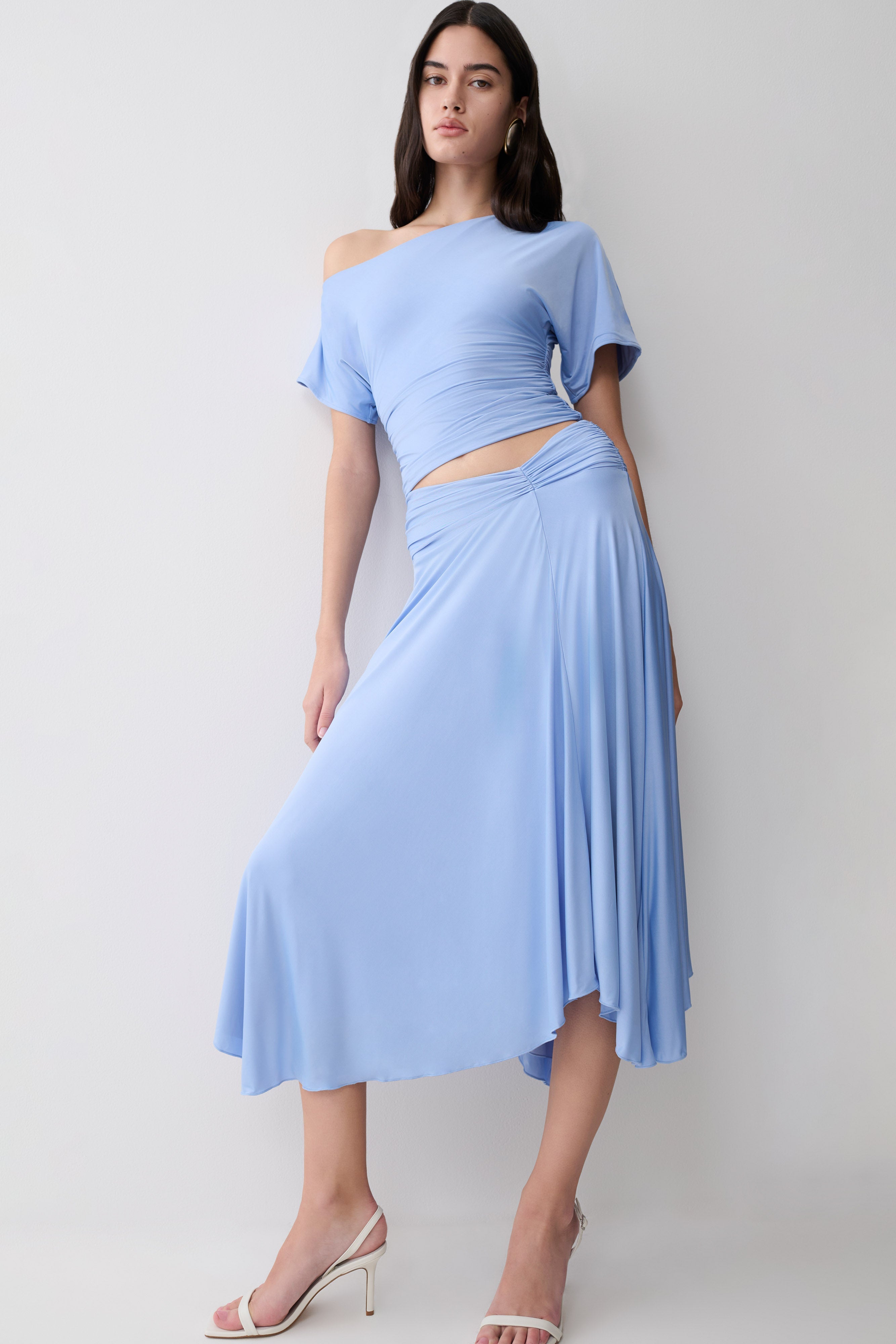 Off Shoulder Slinky Top - Sea Blue