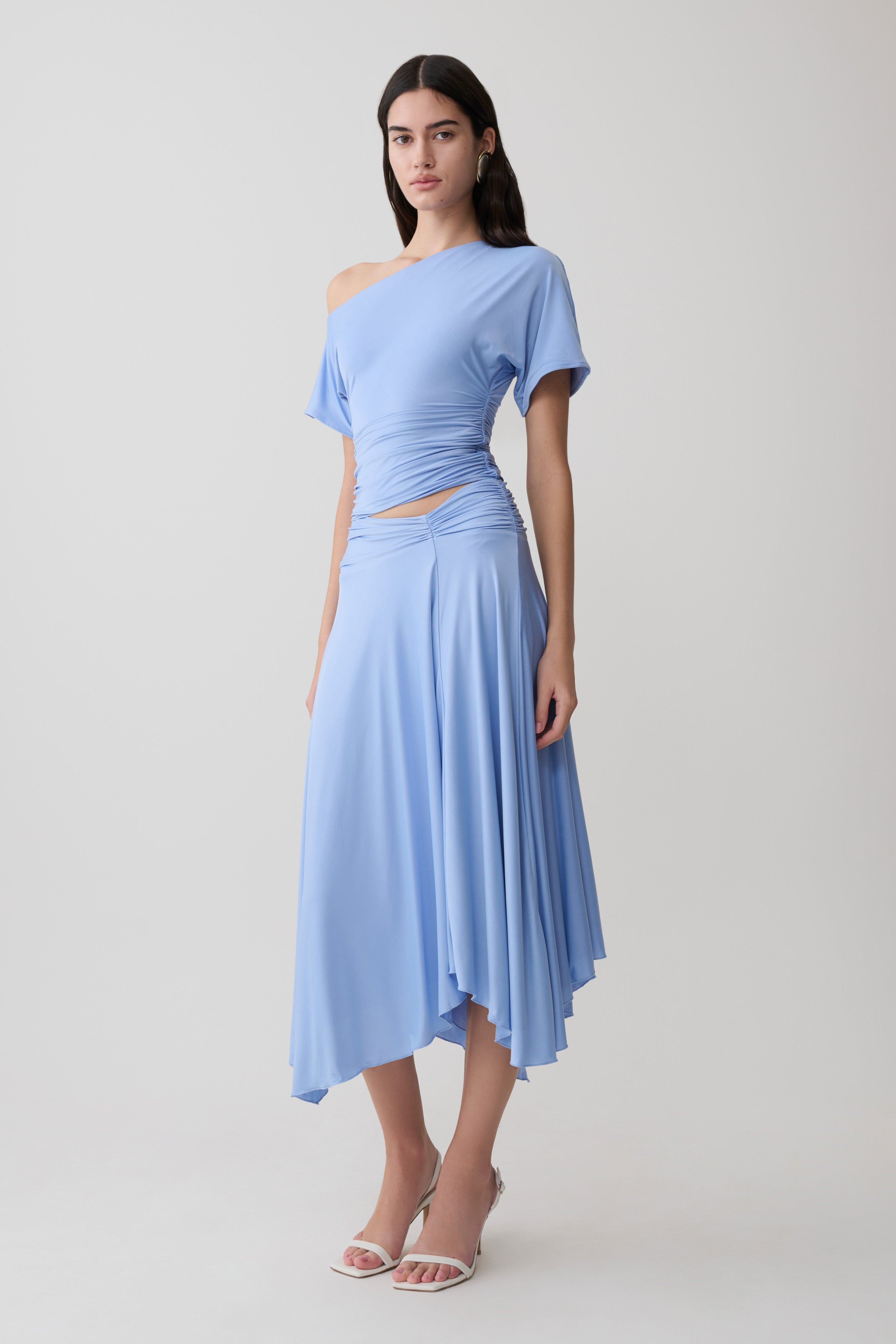 Off Shoulder Slinky Top - Sea Blue