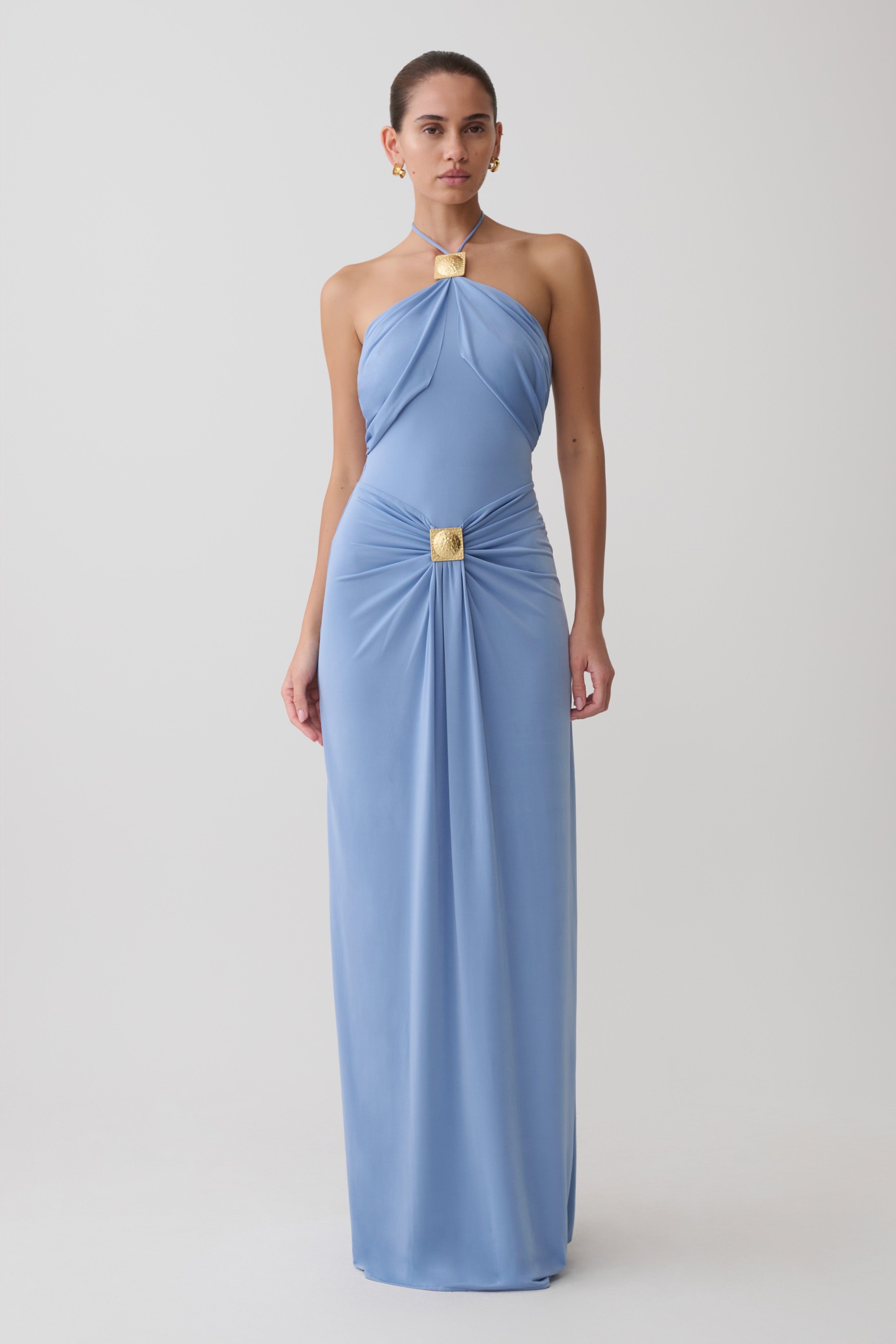 Halter Maxi Dress With Hardware - Cornflower Blue