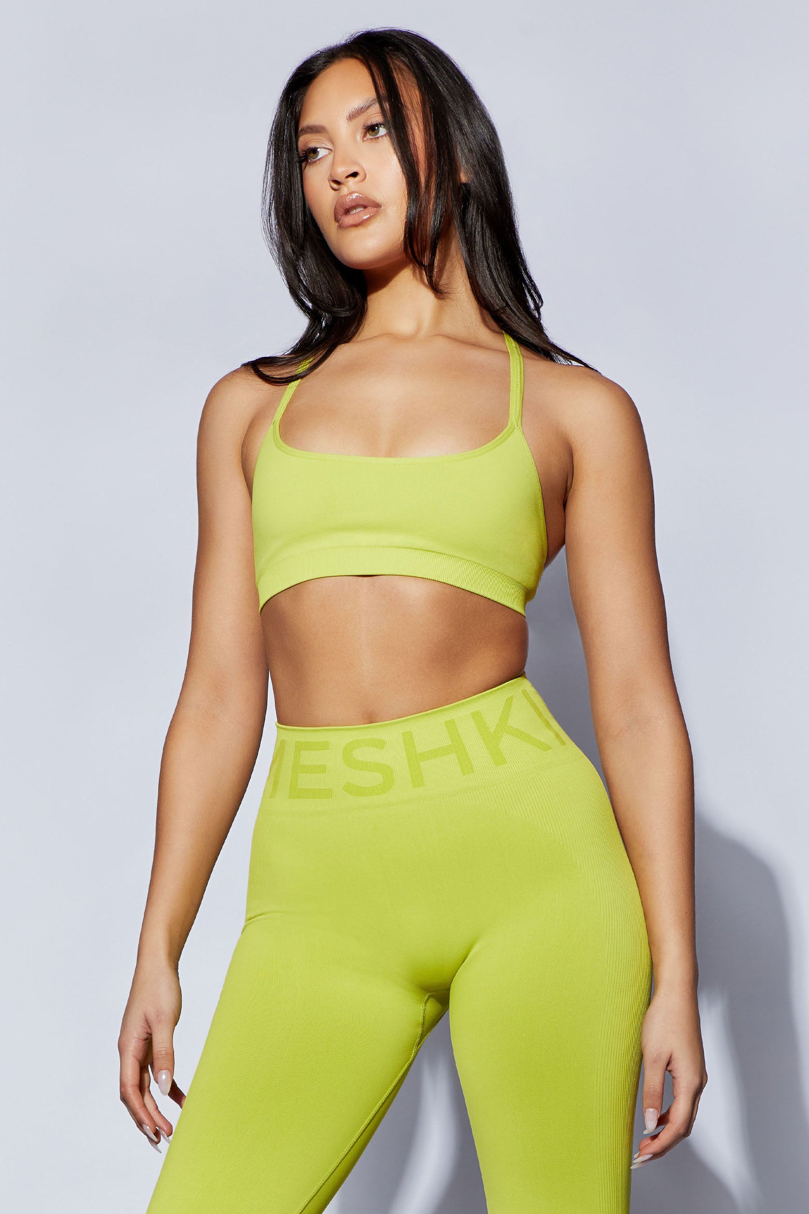 Cross Back Seamless Crop - Lime Green