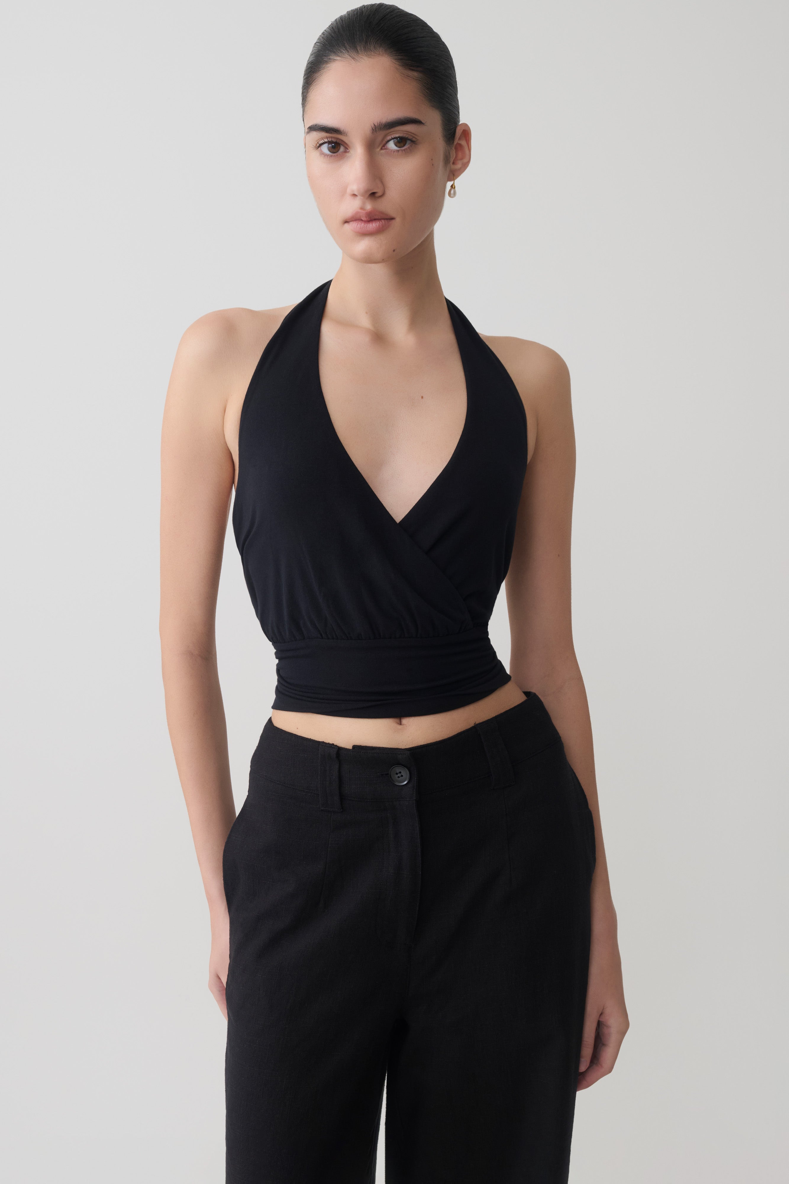 Draped Halter Top - Black