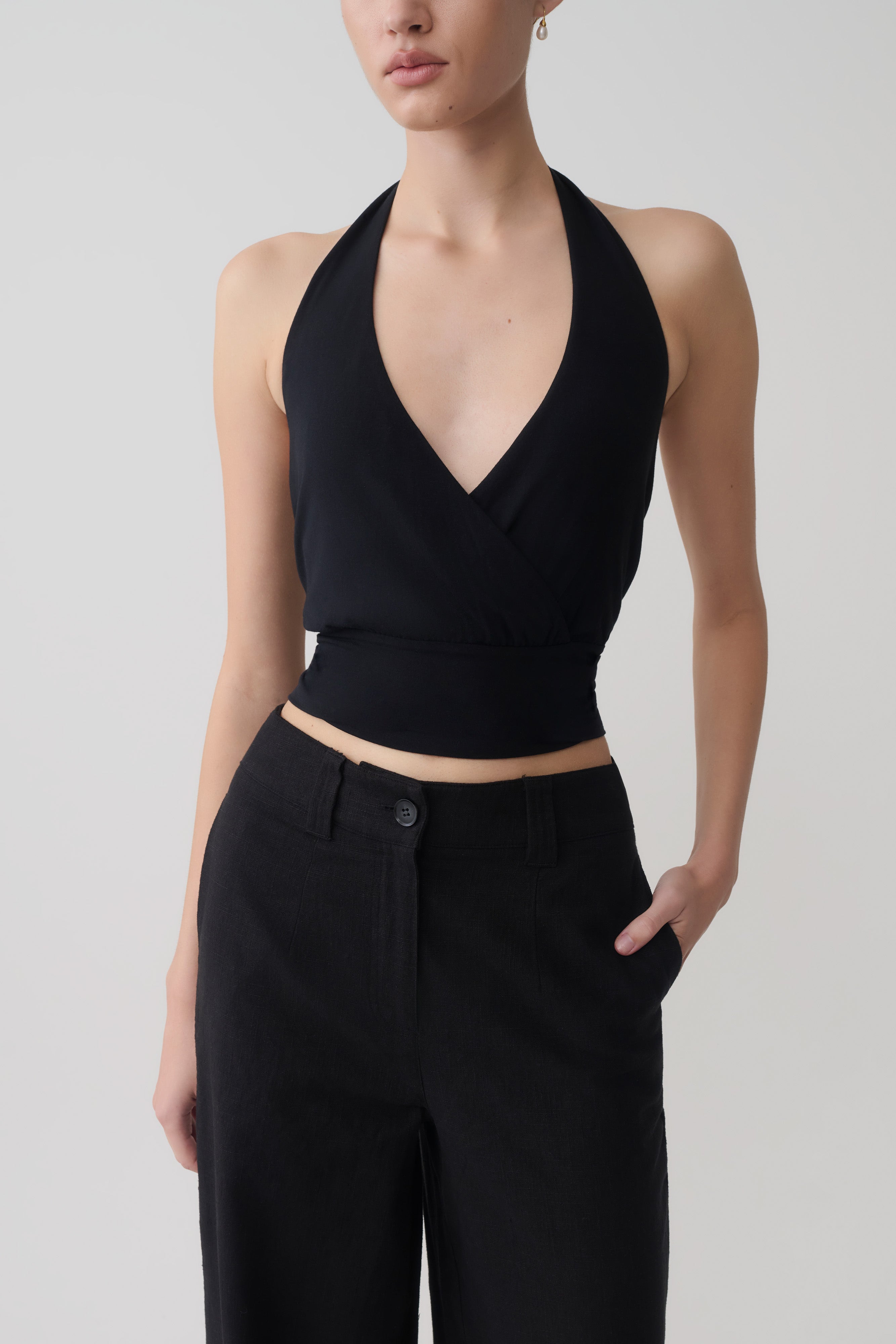 Draped Halter Top - Black
