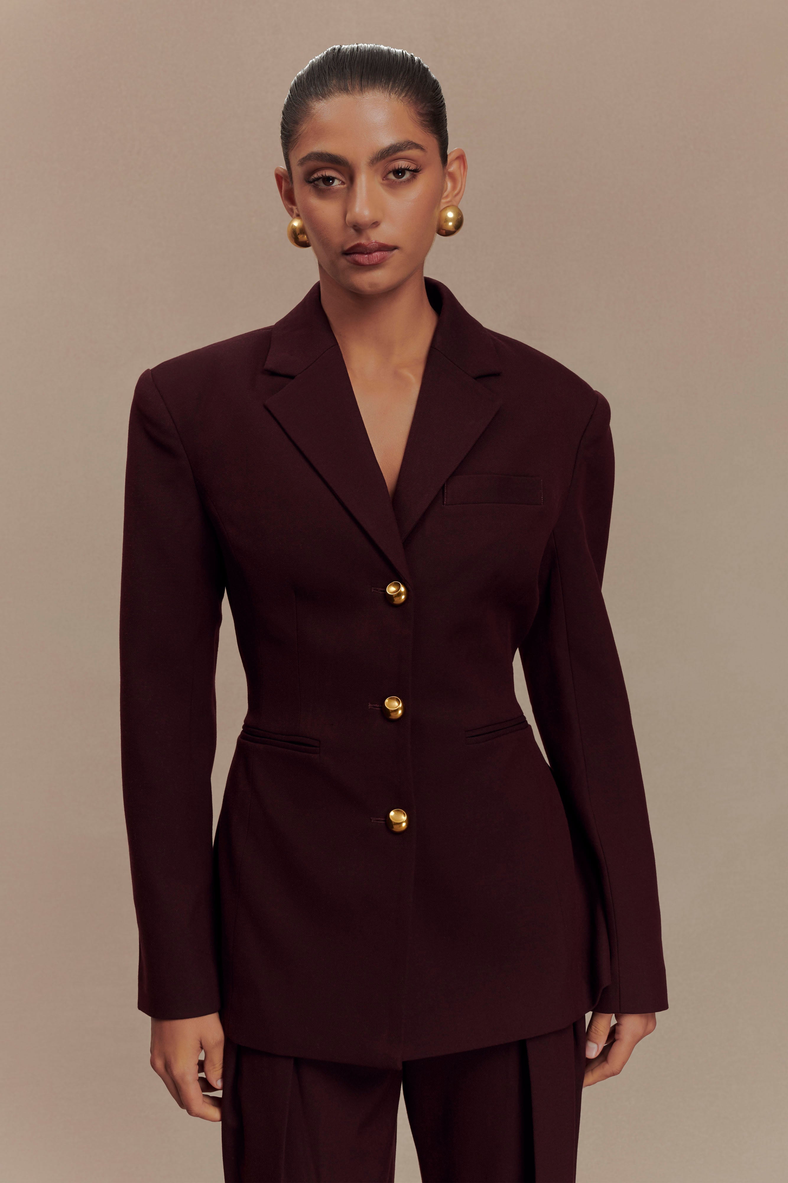 Cinched Blazer - Mahogany