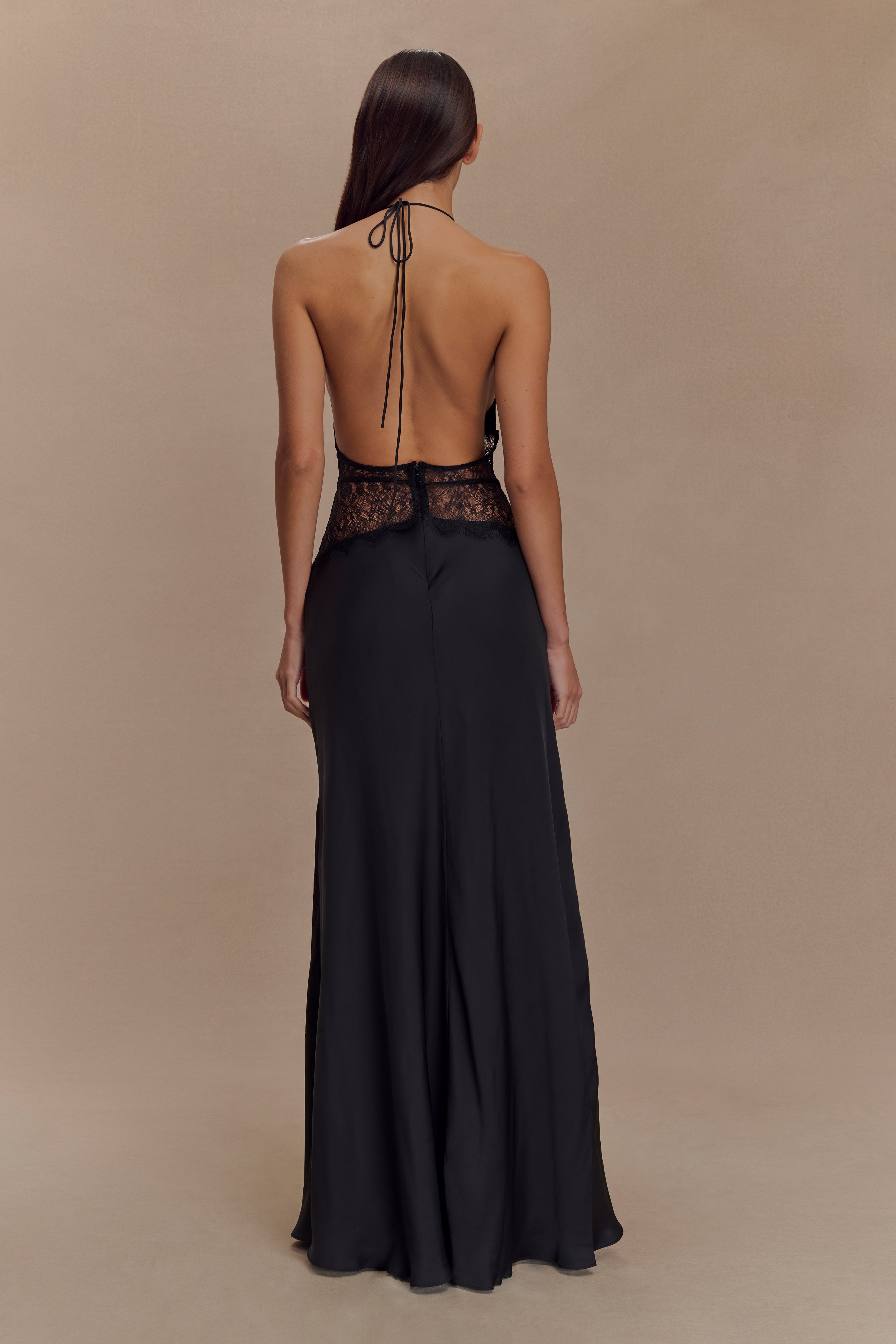 Lace And Satin Maxi Dress - Black