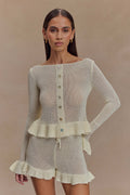 Gebreid vest met ruches - wit
