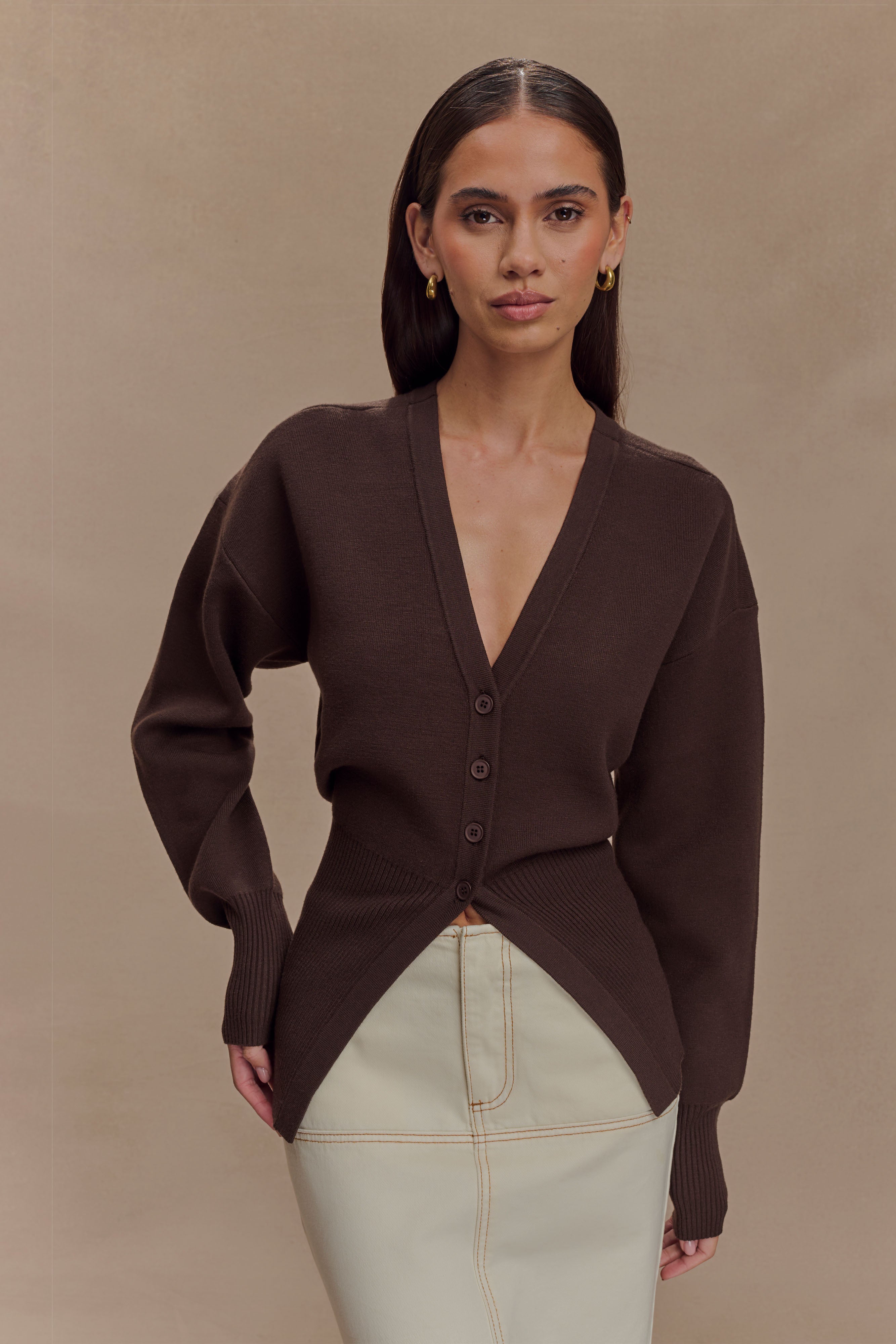 Buttoned Oversized Cardigan - Dark Chocolate