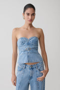 Strapless Denim Top With Buckle - Classic Blue
