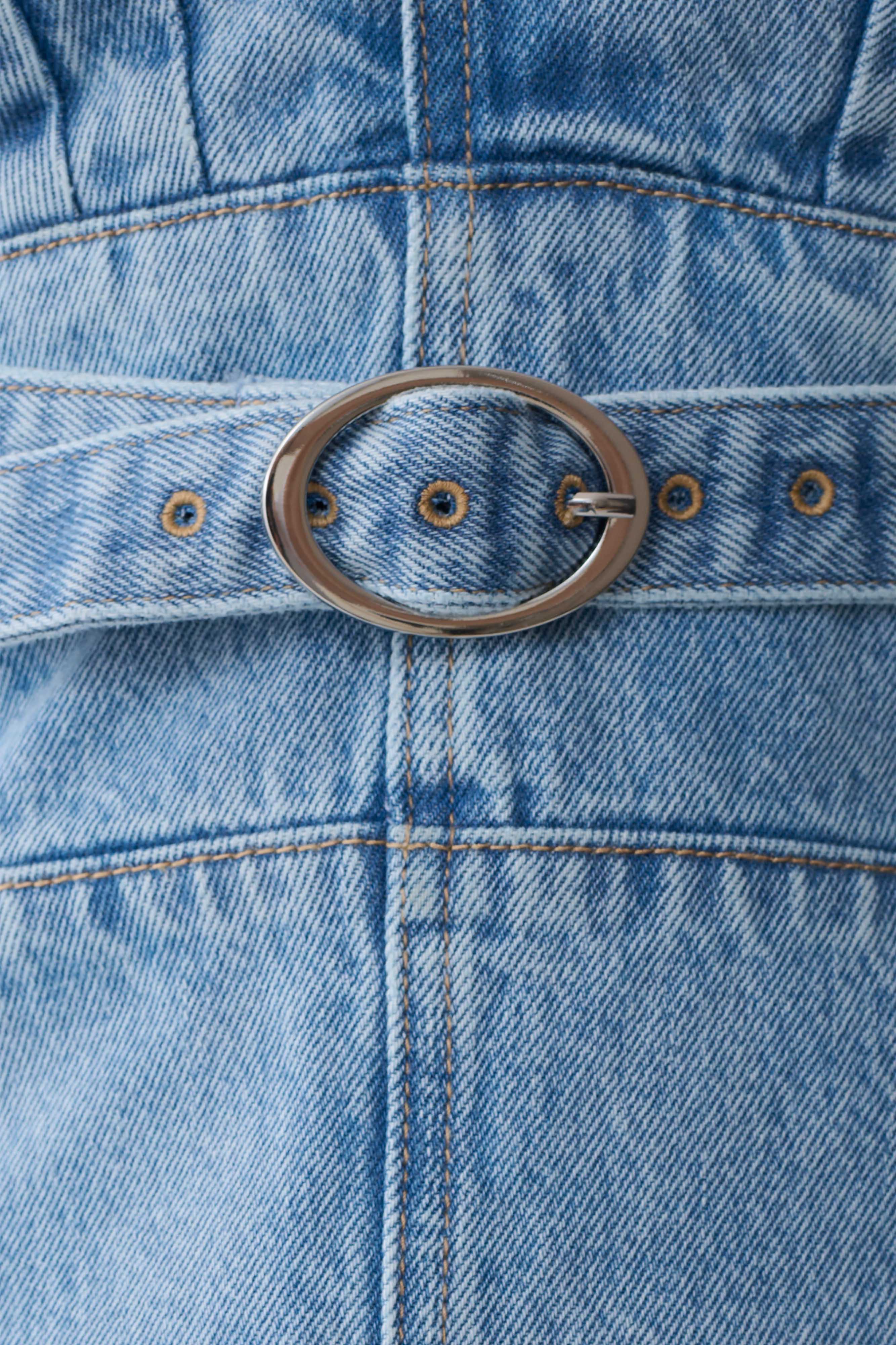 Strapless Denim Top With Buckle - Classic Blue