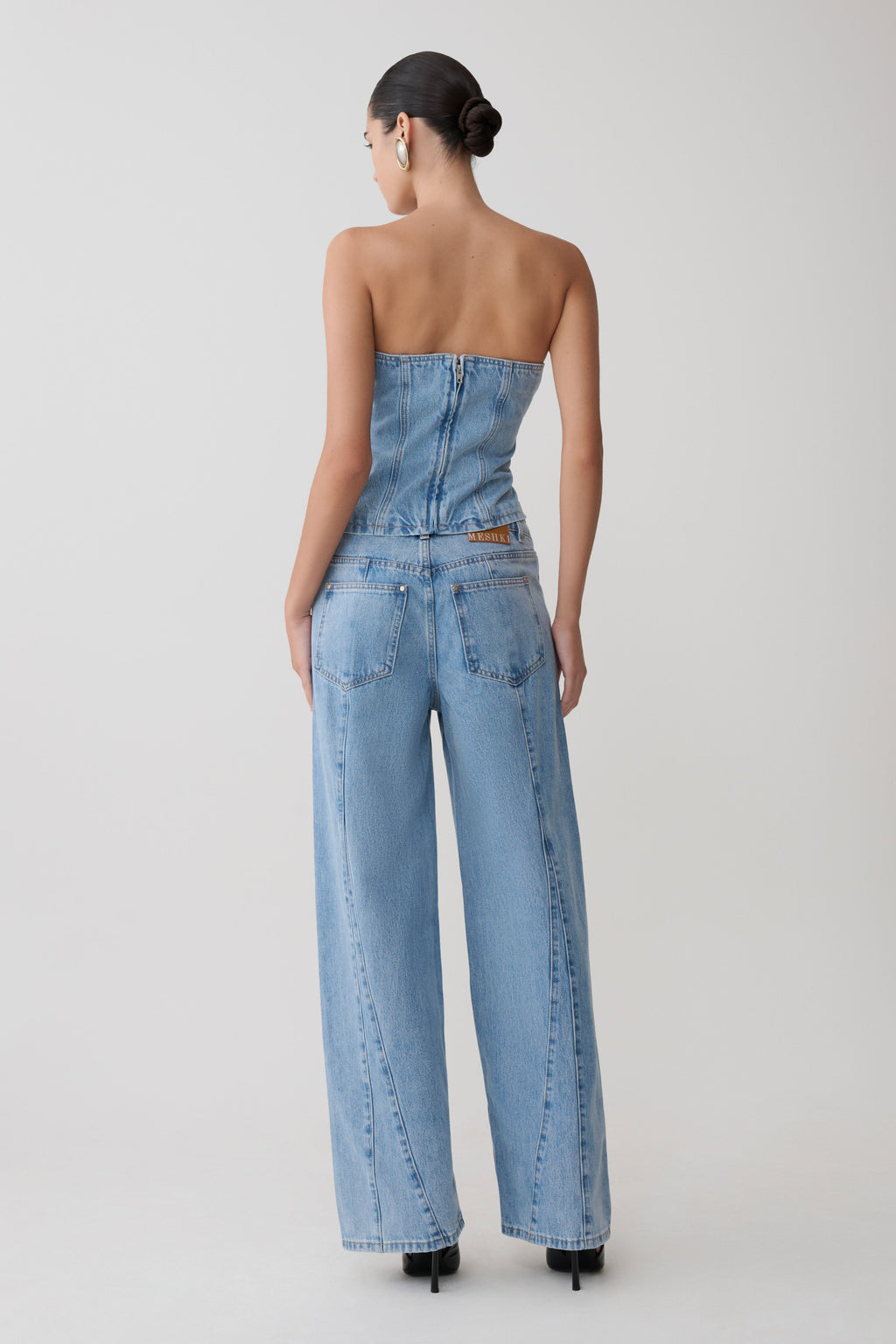 Strapless Denim Top With Buckle - Classic Blue