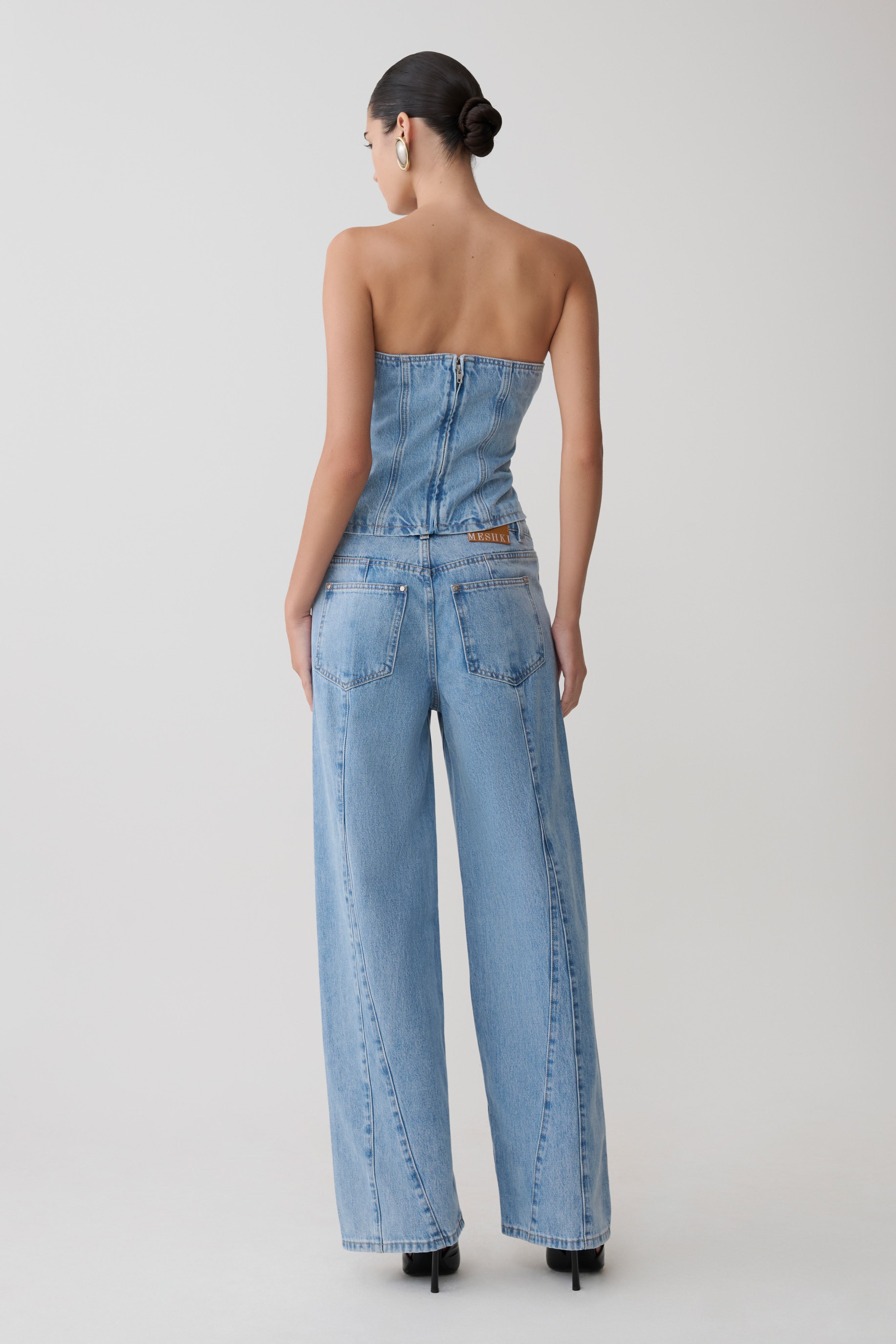 Strapless Denim Top With Buckle - Classic Blue