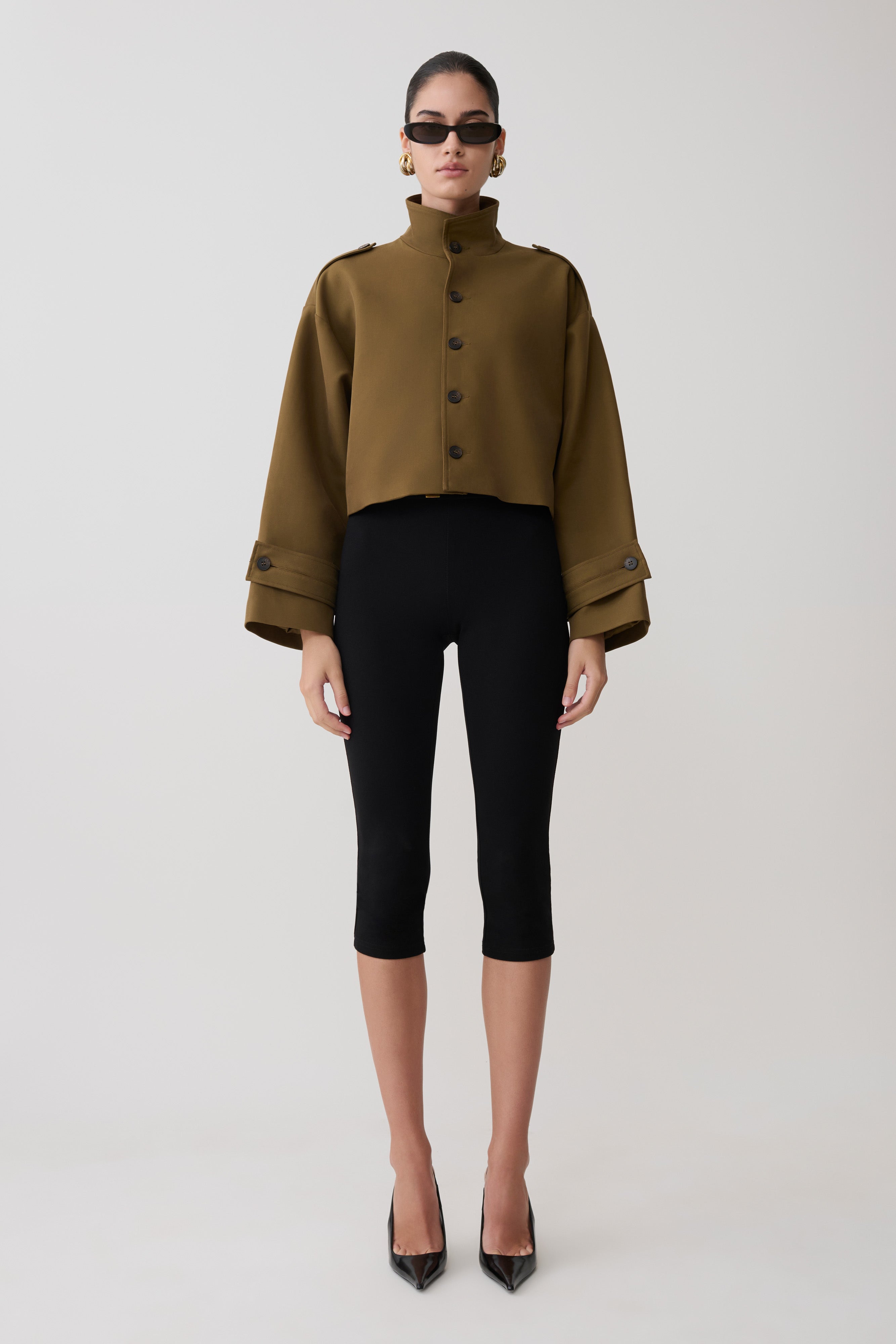 Funnel Neck Bomber Jacket - Khaki