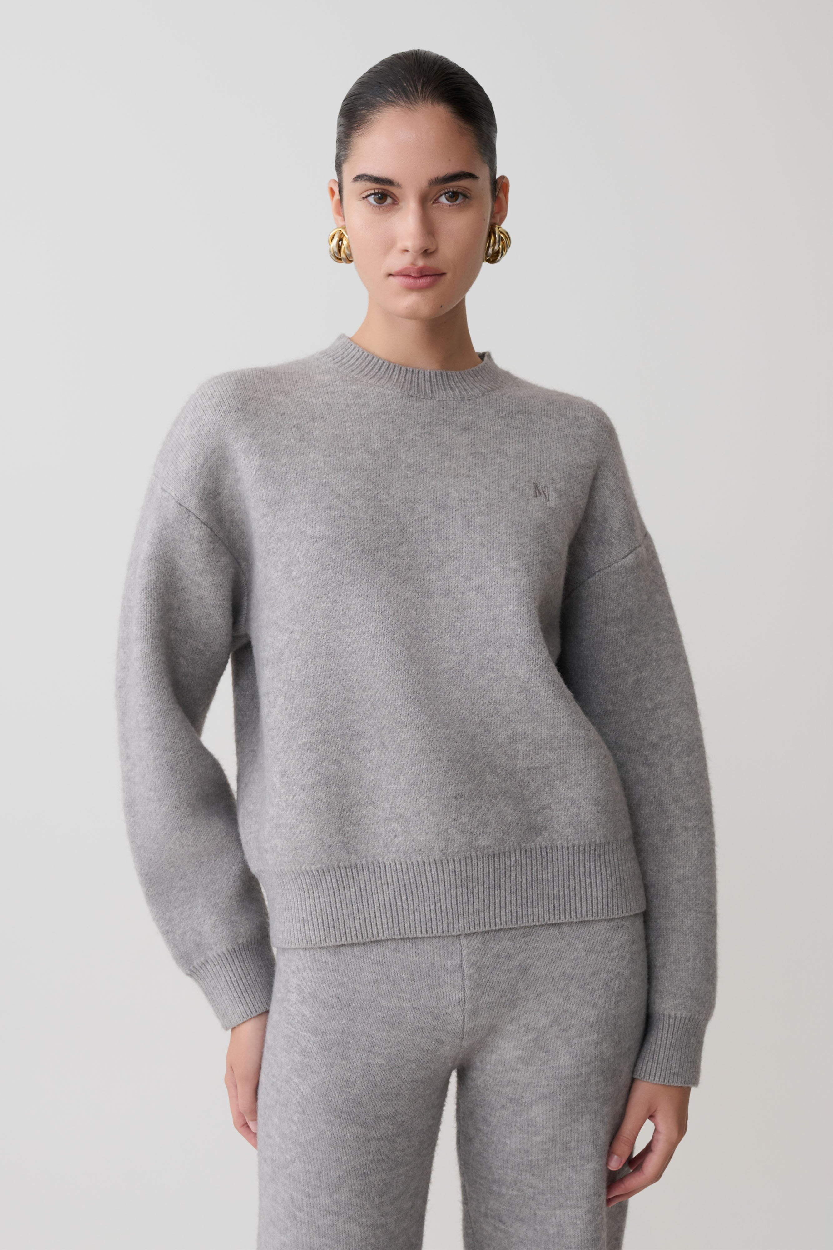 Oversized Knit Jumper - Grey Marle