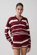 Stripe Long Sleeve Knit Jumper - Burgundy/Cream