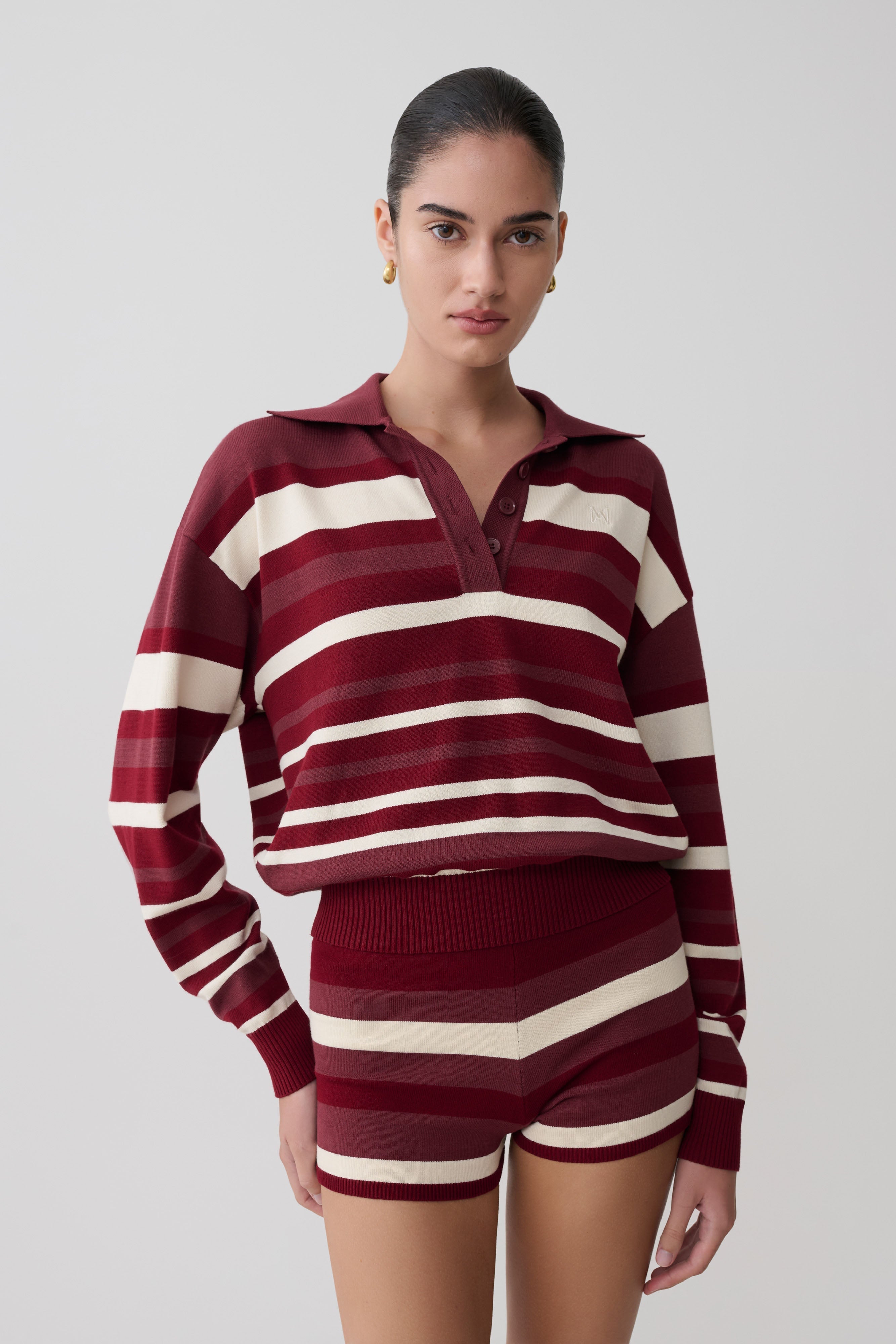 Stripe Long Sleeve Knit Jumper - Burgundy/Cream