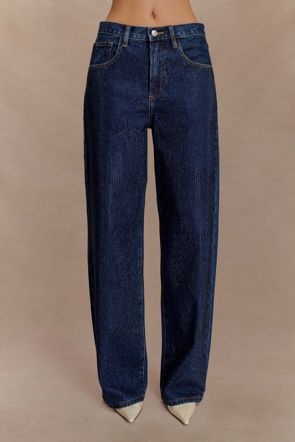 Mid Rise Diamante Denim Jeans - Midnight Blue