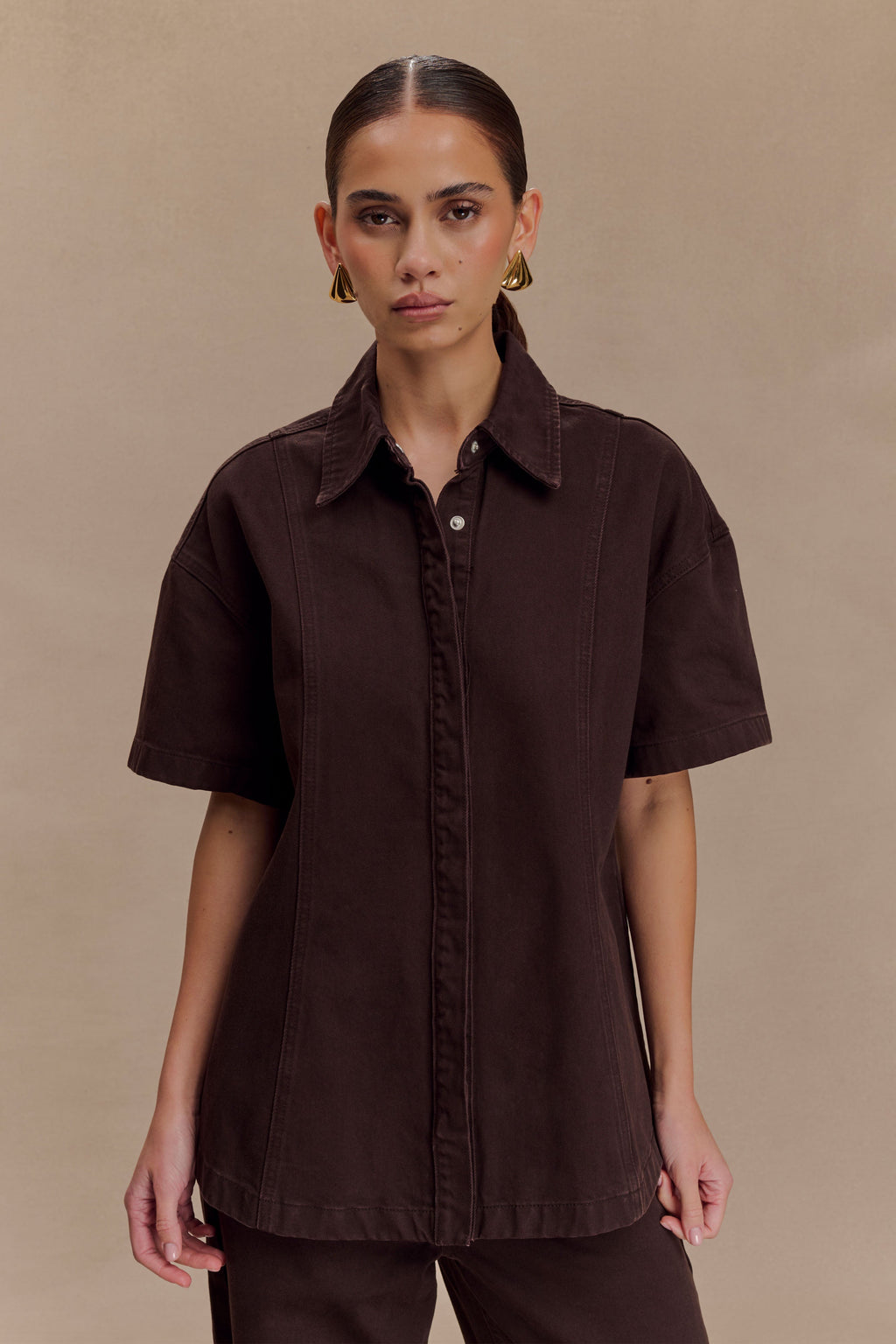 Oversized Denim Shirt - Chocolate