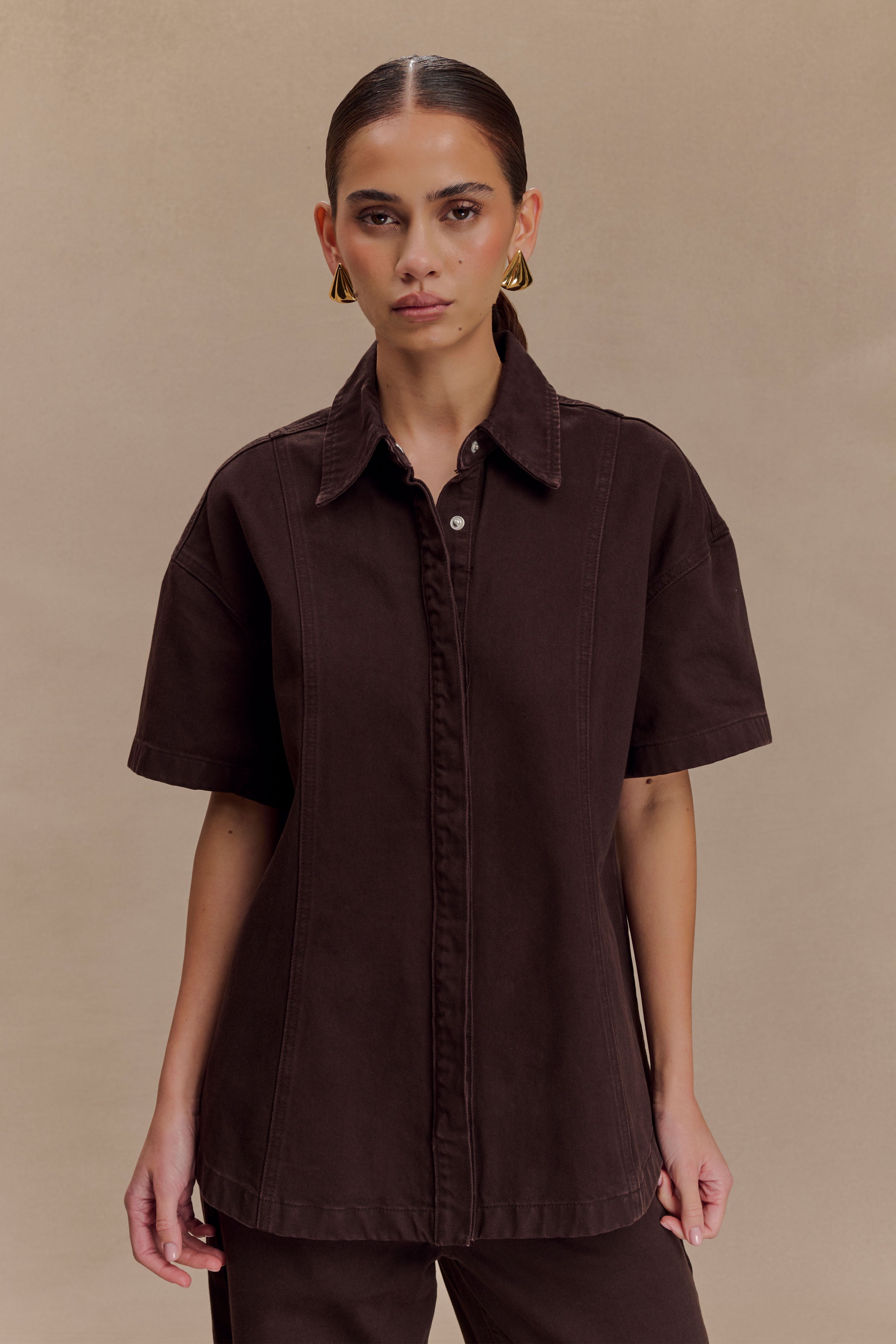 Oversized Denim Shirt - Chocolate