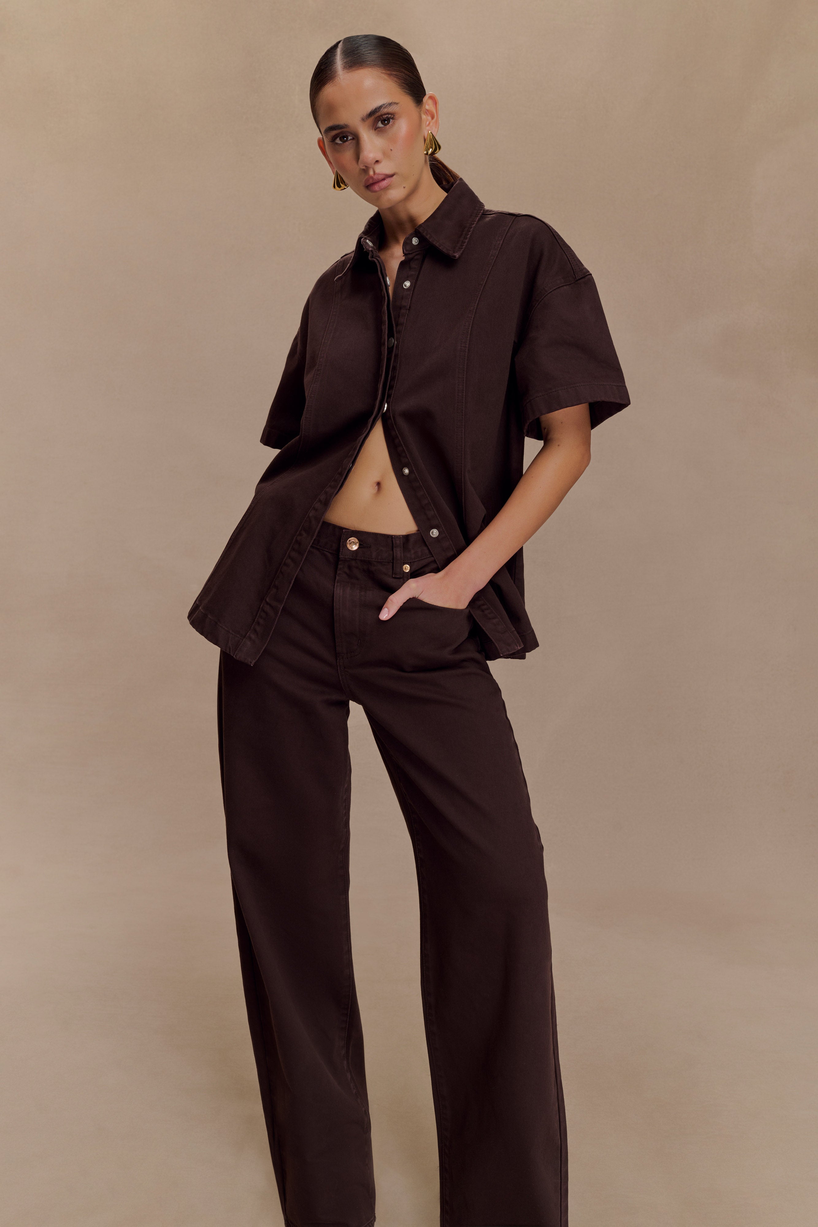 Oversized Denim Shirt - Chocolate