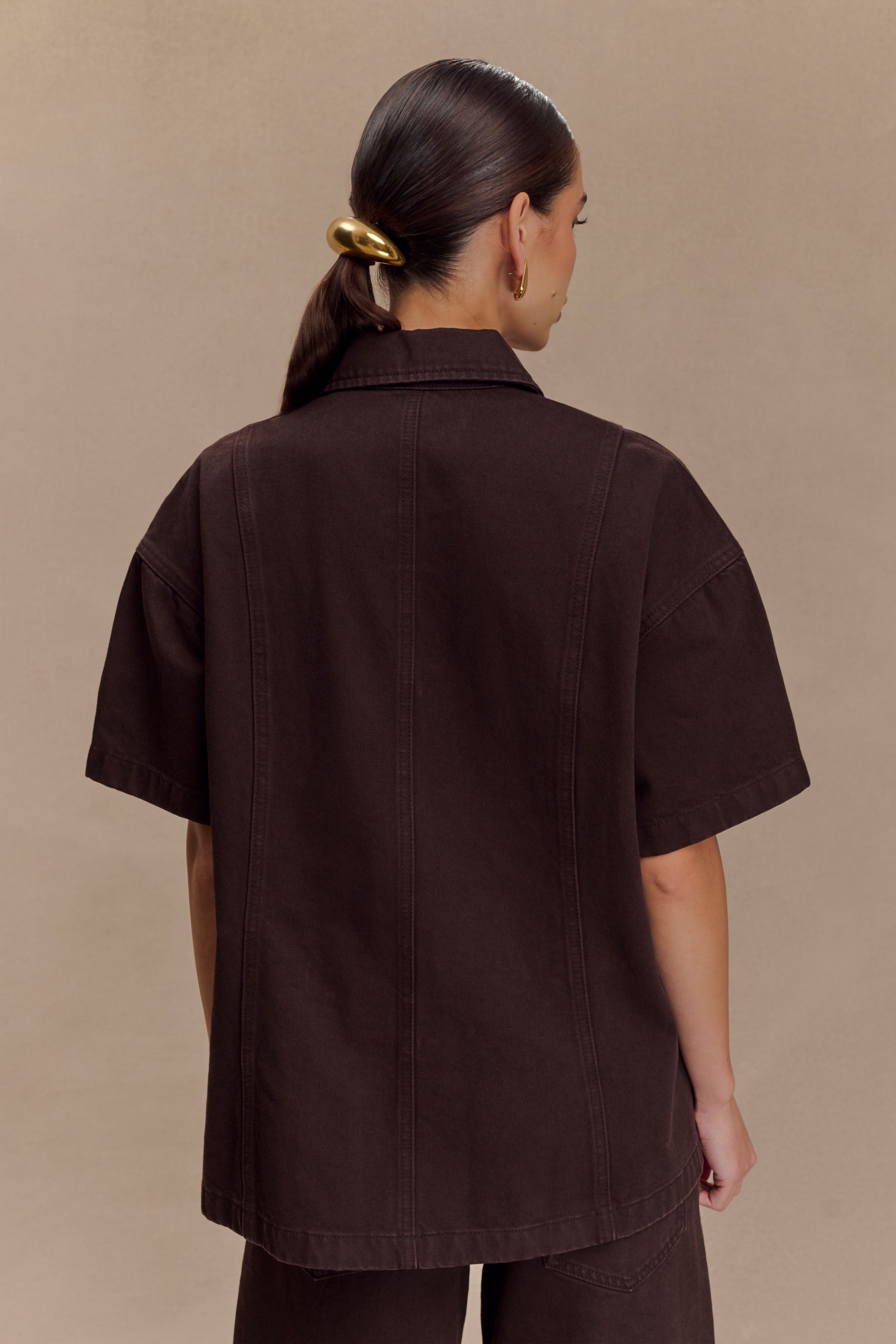 Oversized Denim Shirt - Chocolate
