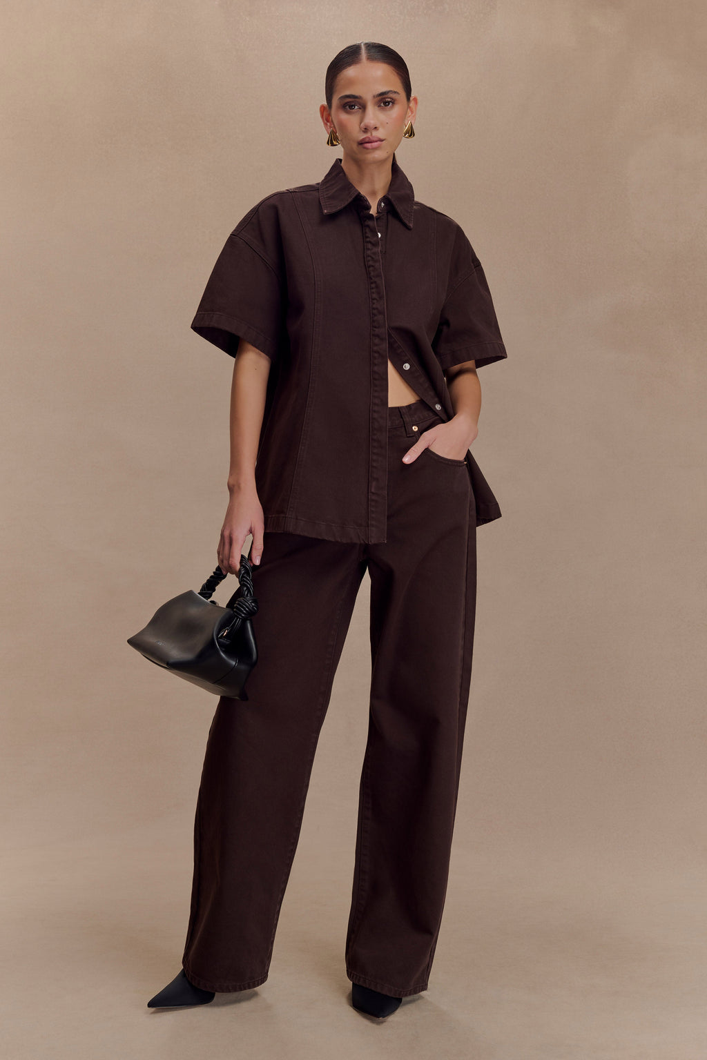 Oversized Denim Shirt - Chocolate