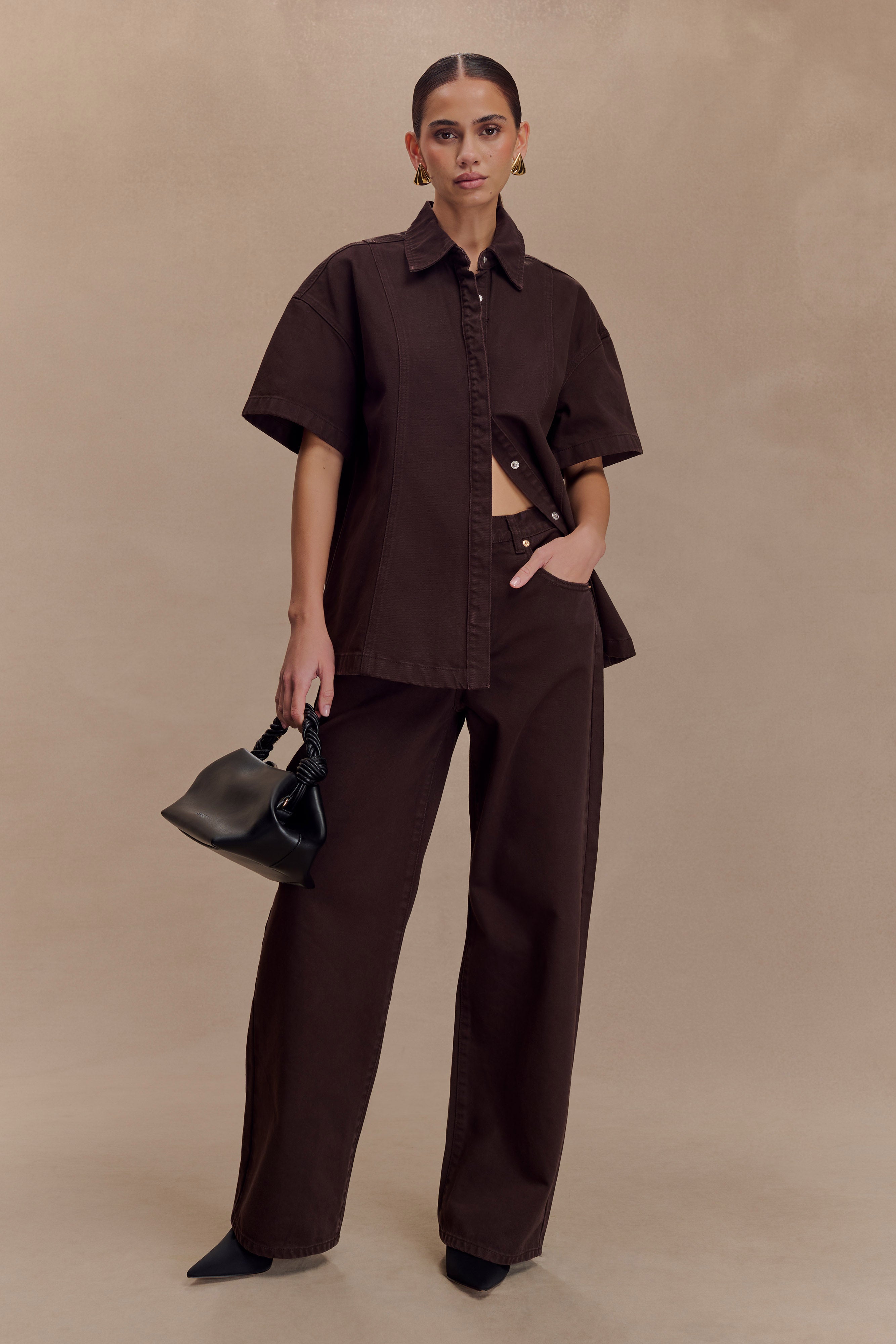 Oversized Denim Shirt - Chocolate