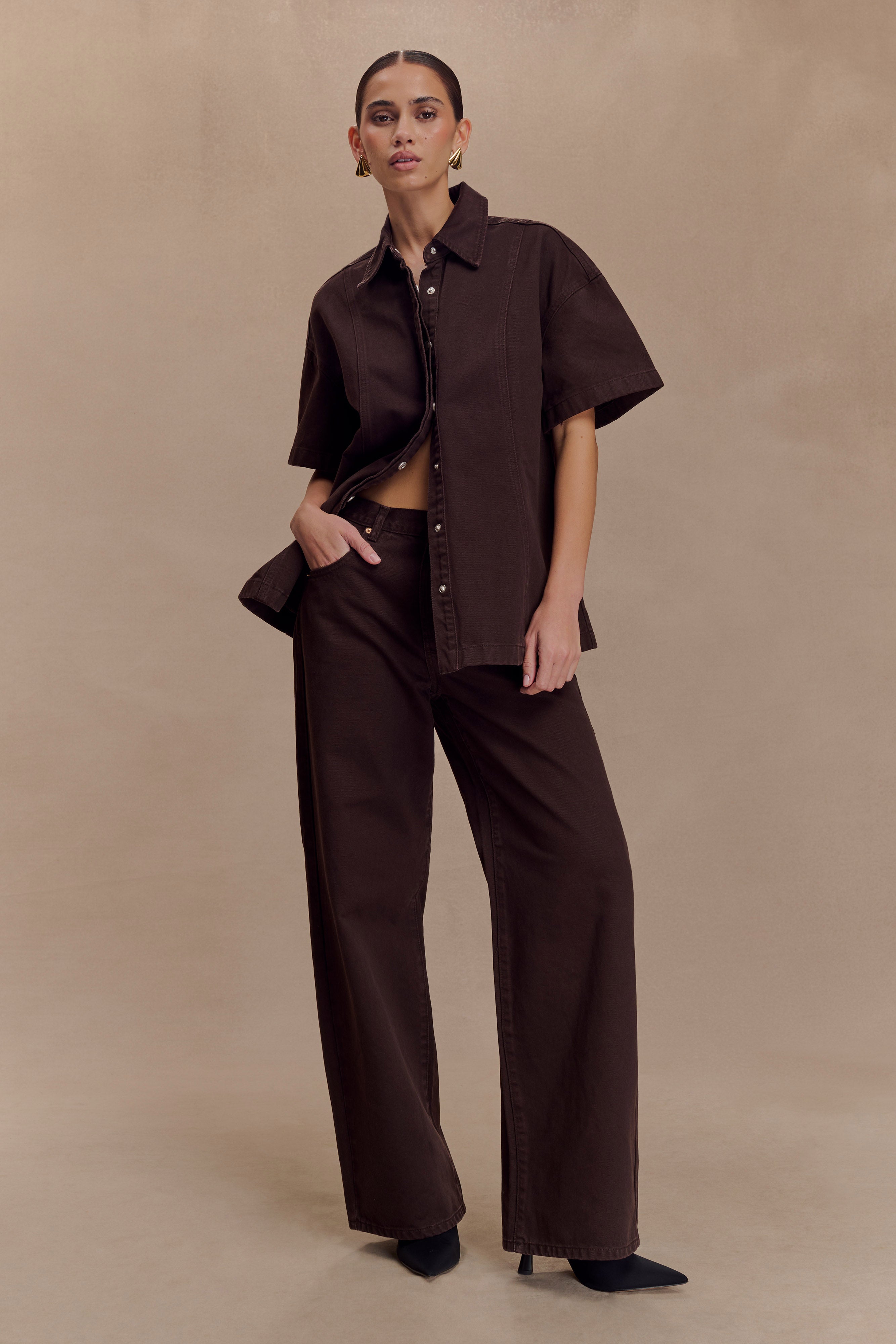 Mid Rise Denim Jeans - Chocolate