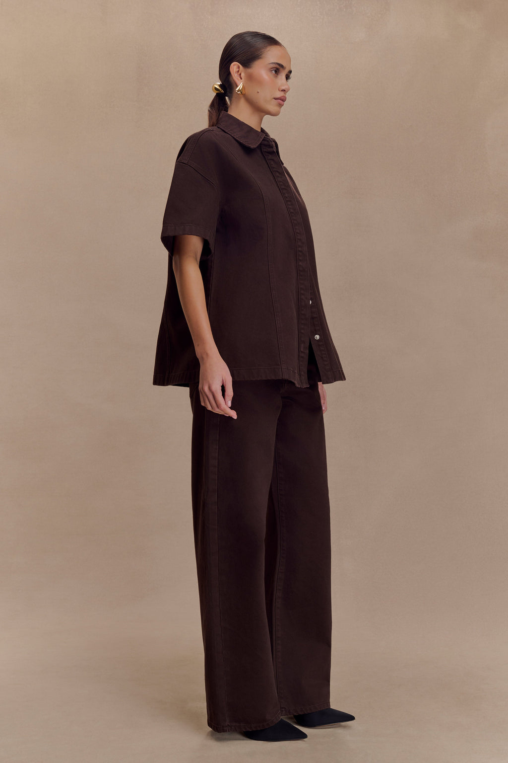 Oversized Denim Shirt - Chocolate
