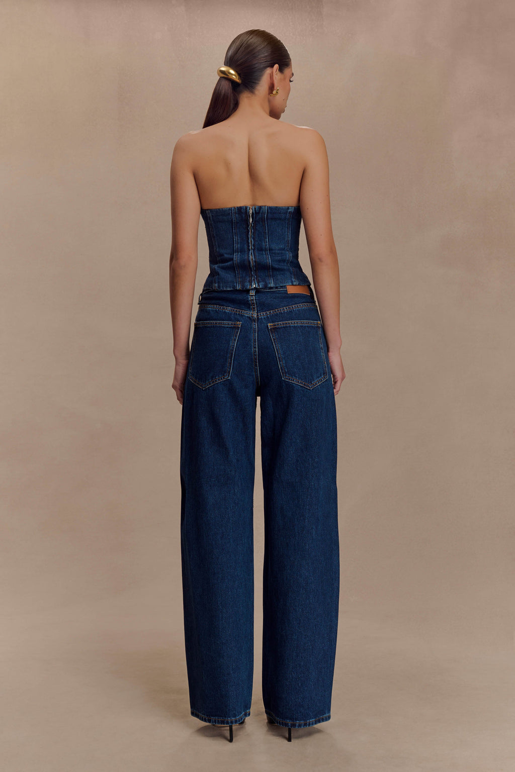 Strapless Diamante Denim Corset - Midnight Blue