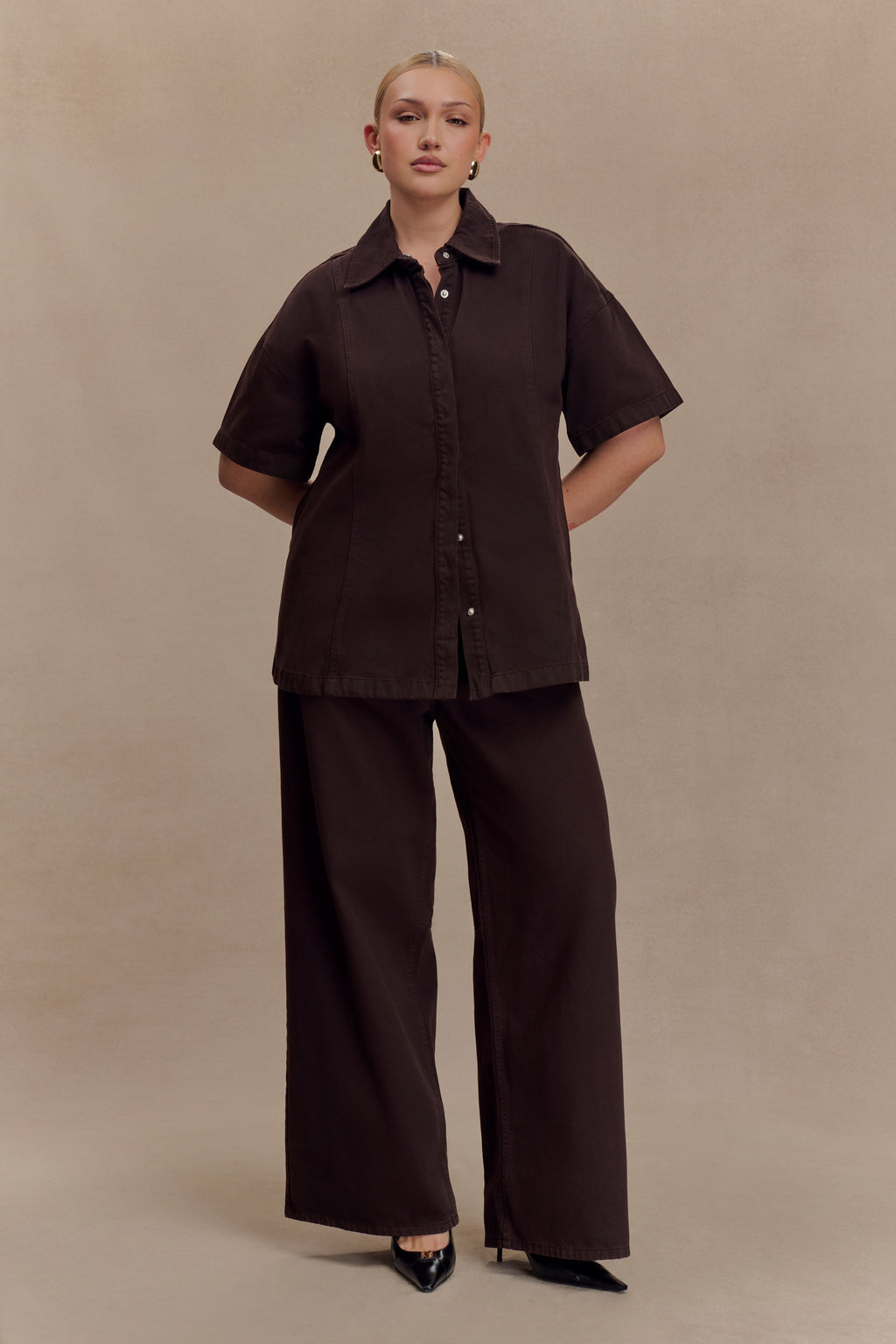 Oversized Denim Shirt - Chocolate