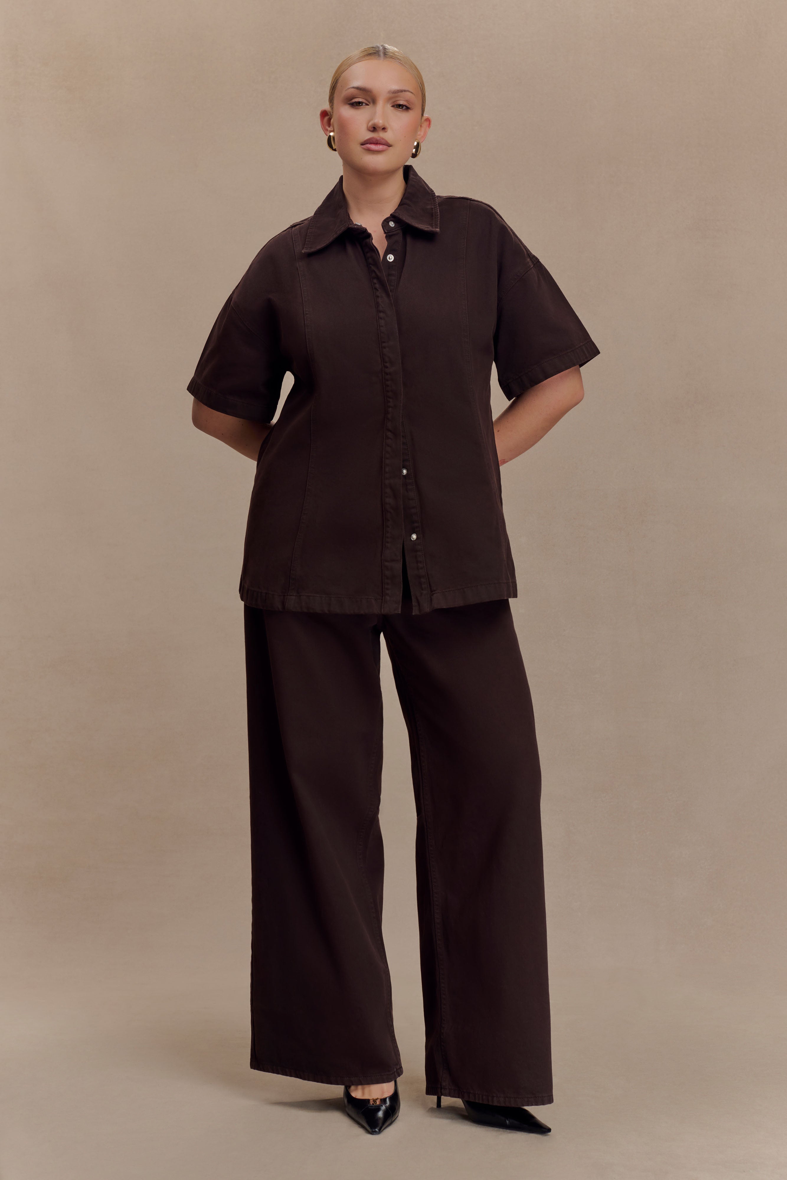 Oversized Denim Shirt - Chocolate