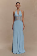 Lace And Satin Maxi Dress - Cornflower Blue