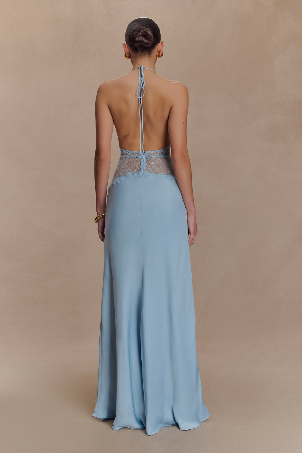 Lace And Satin Maxi Dress - Cornflower Blue