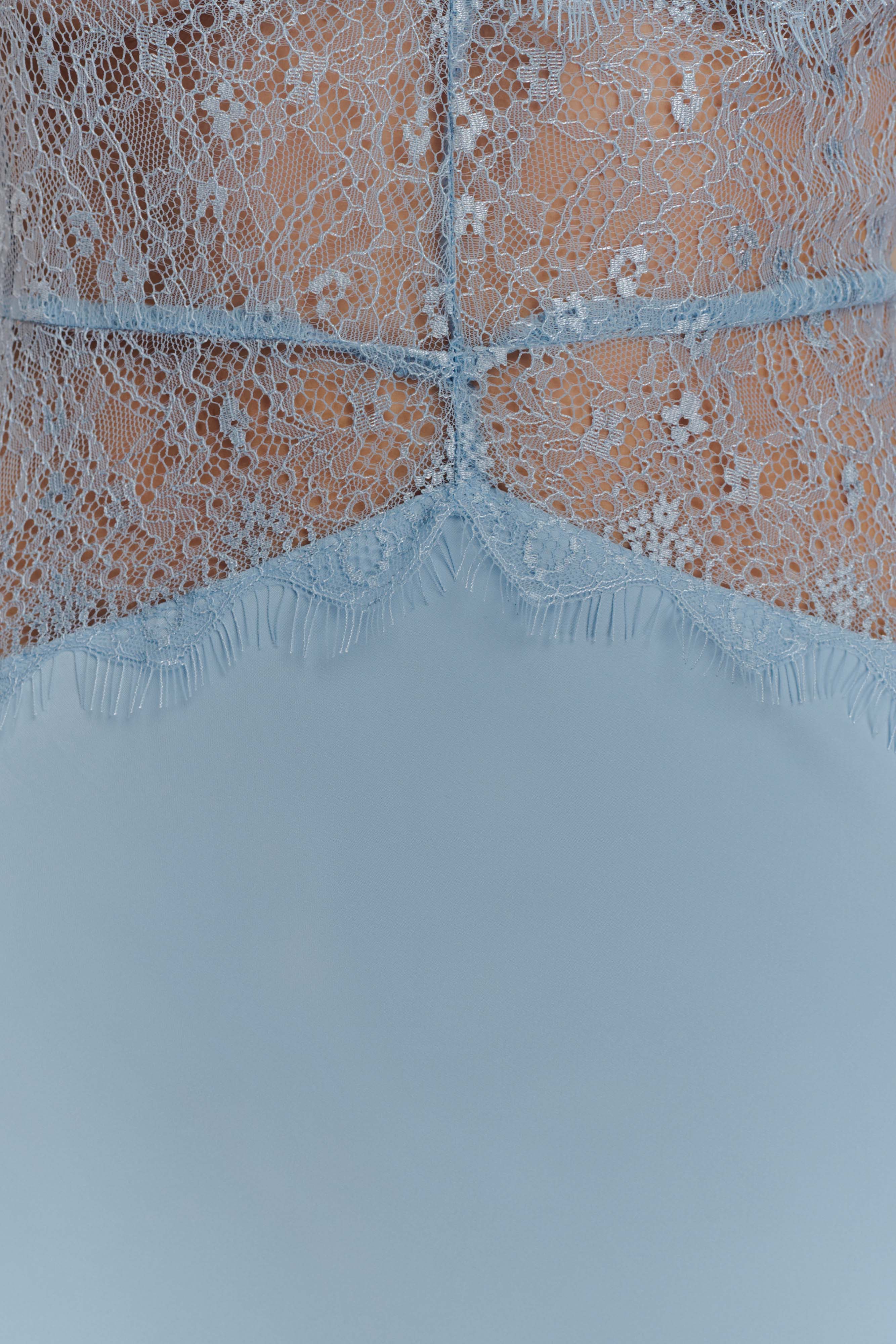 Lace And Satin Maxi Dress - Cornflower Blue