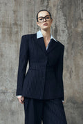 Cinched Blazer - Navy Pinstripe
