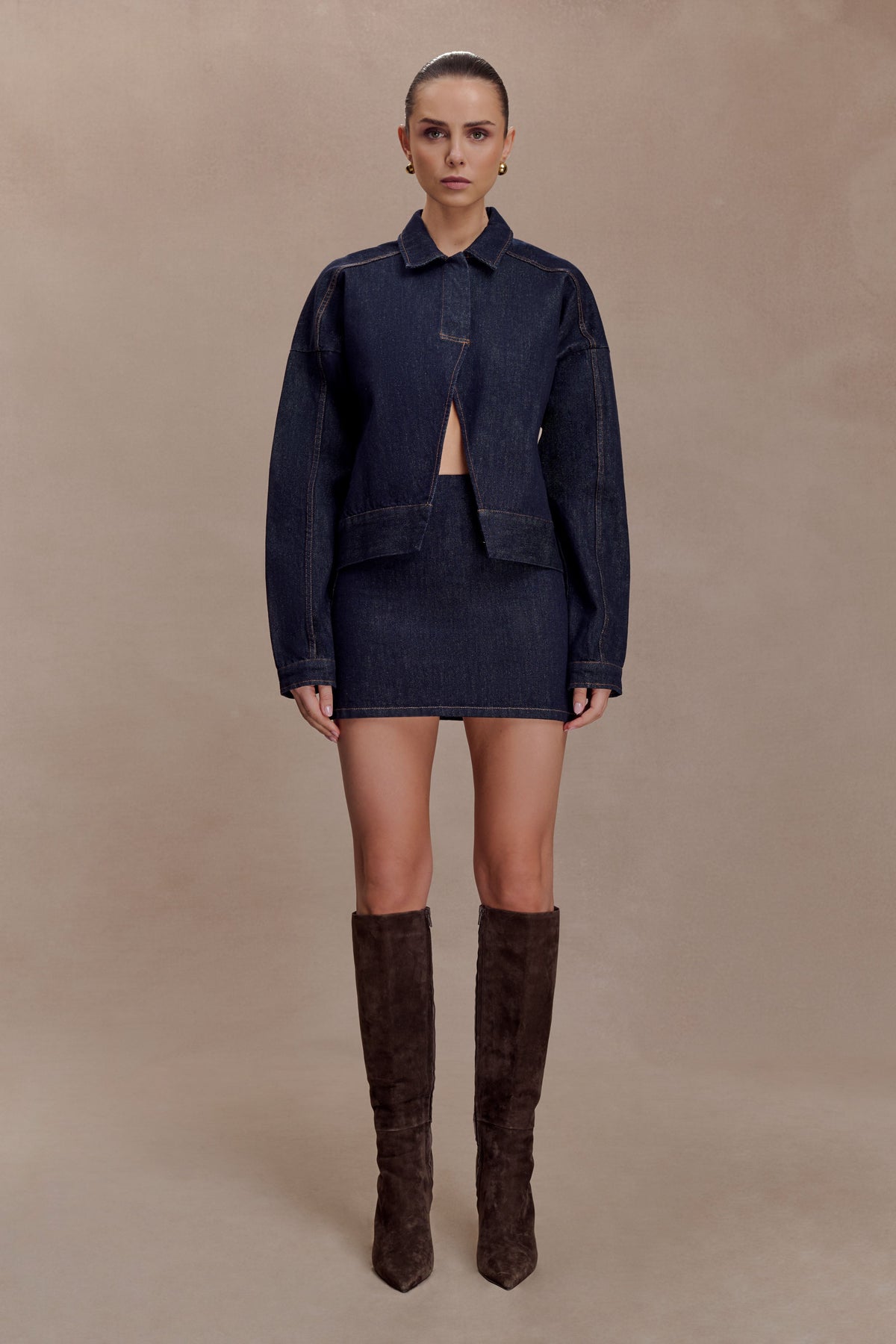 Oversized Jacket Top - Washed Indigo Blue