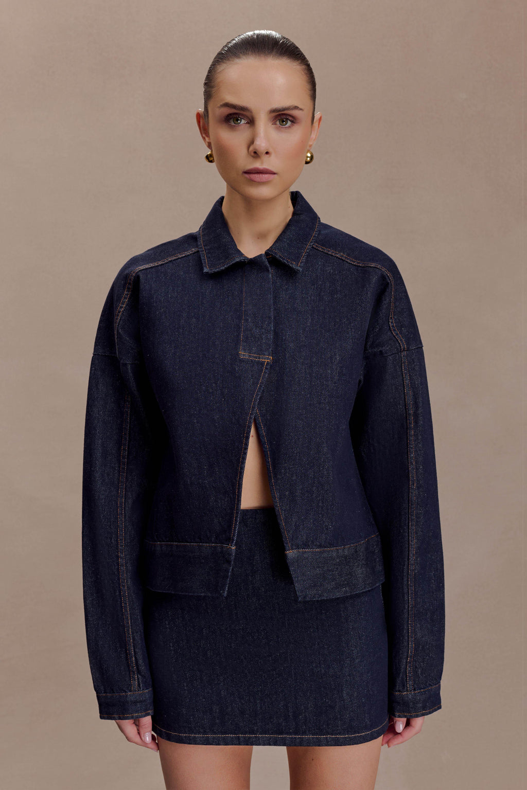 Oversized Jacket Top - Washed Indigo Blue