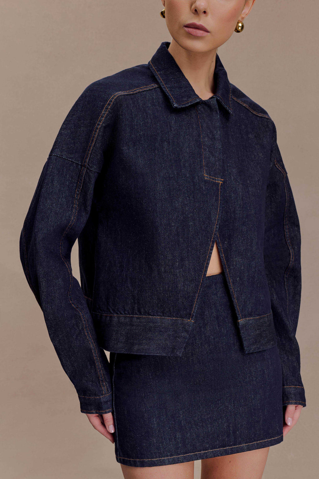 Oversized Jacket Top - Washed Indigo Blue