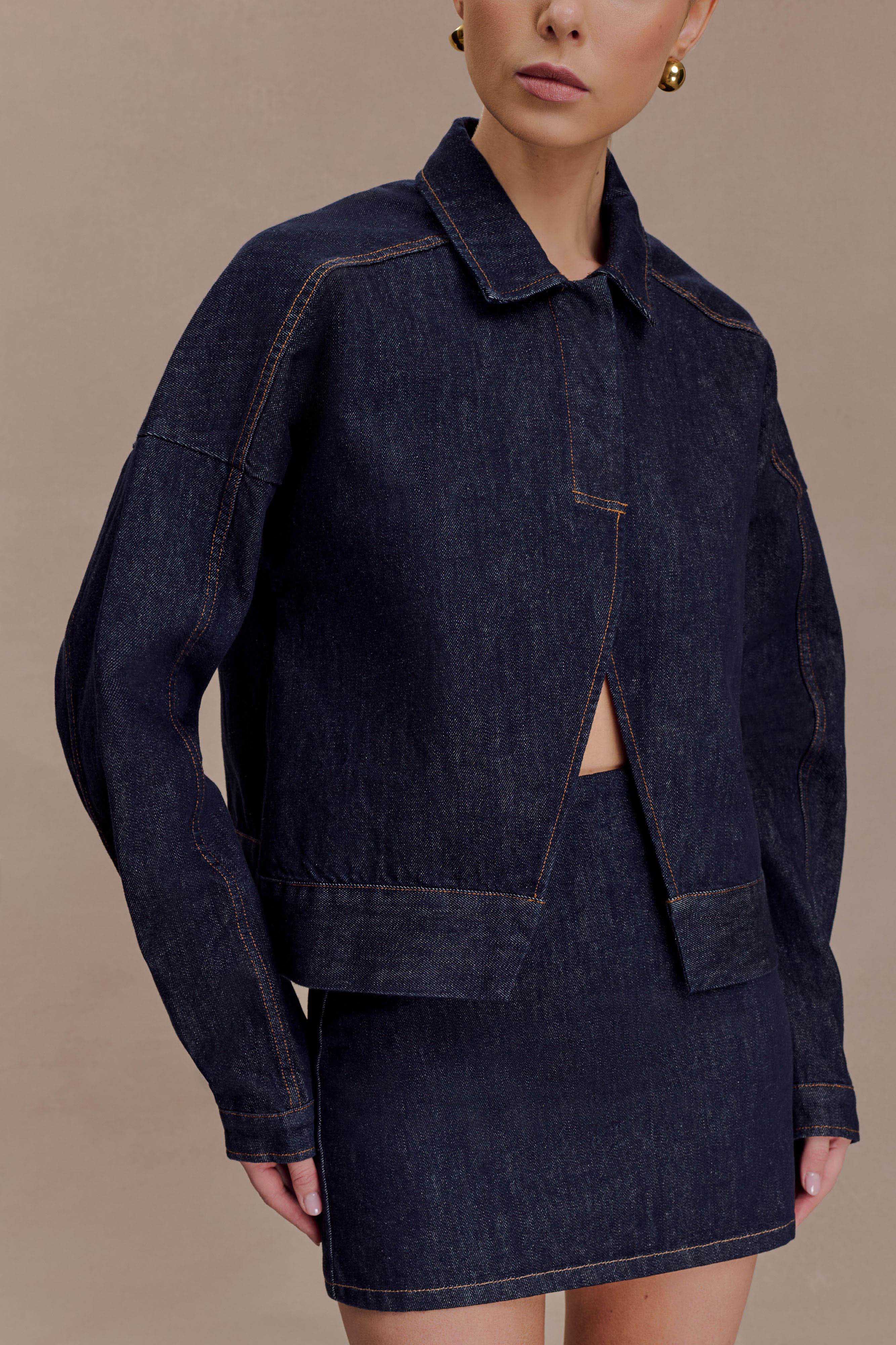 Oversized Jacket Top - Washed Indigo Blue