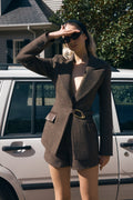 Structured Blazer With Hardware - Herringbone