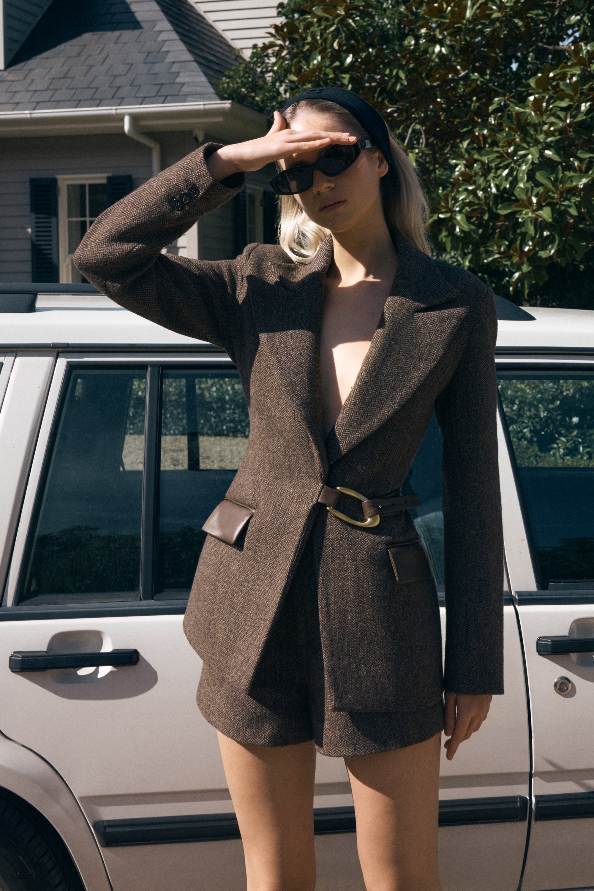 Structured Blazer With Hardware - Herringbone