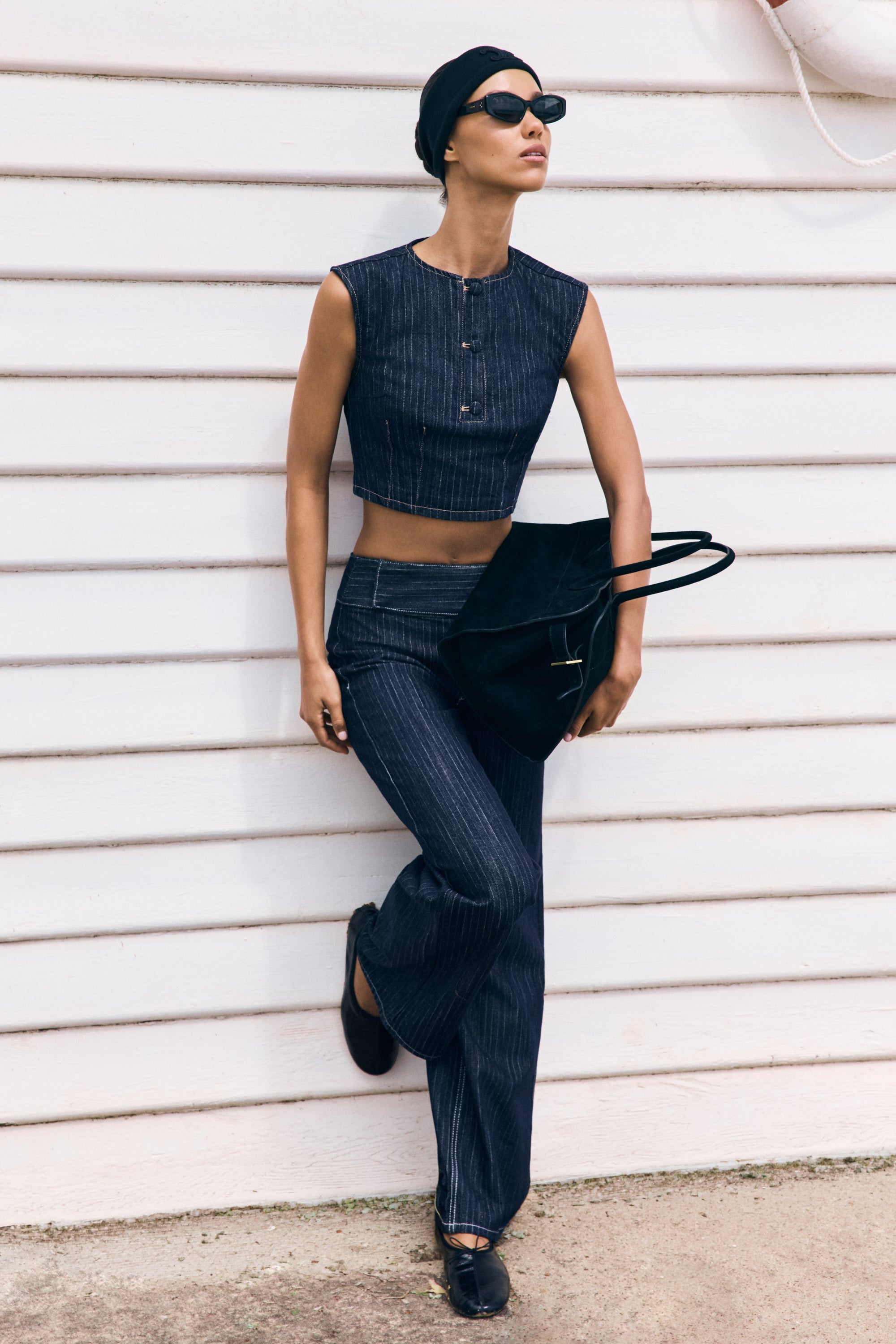 Sleeveless Denim Top - Indigo Pinstripe